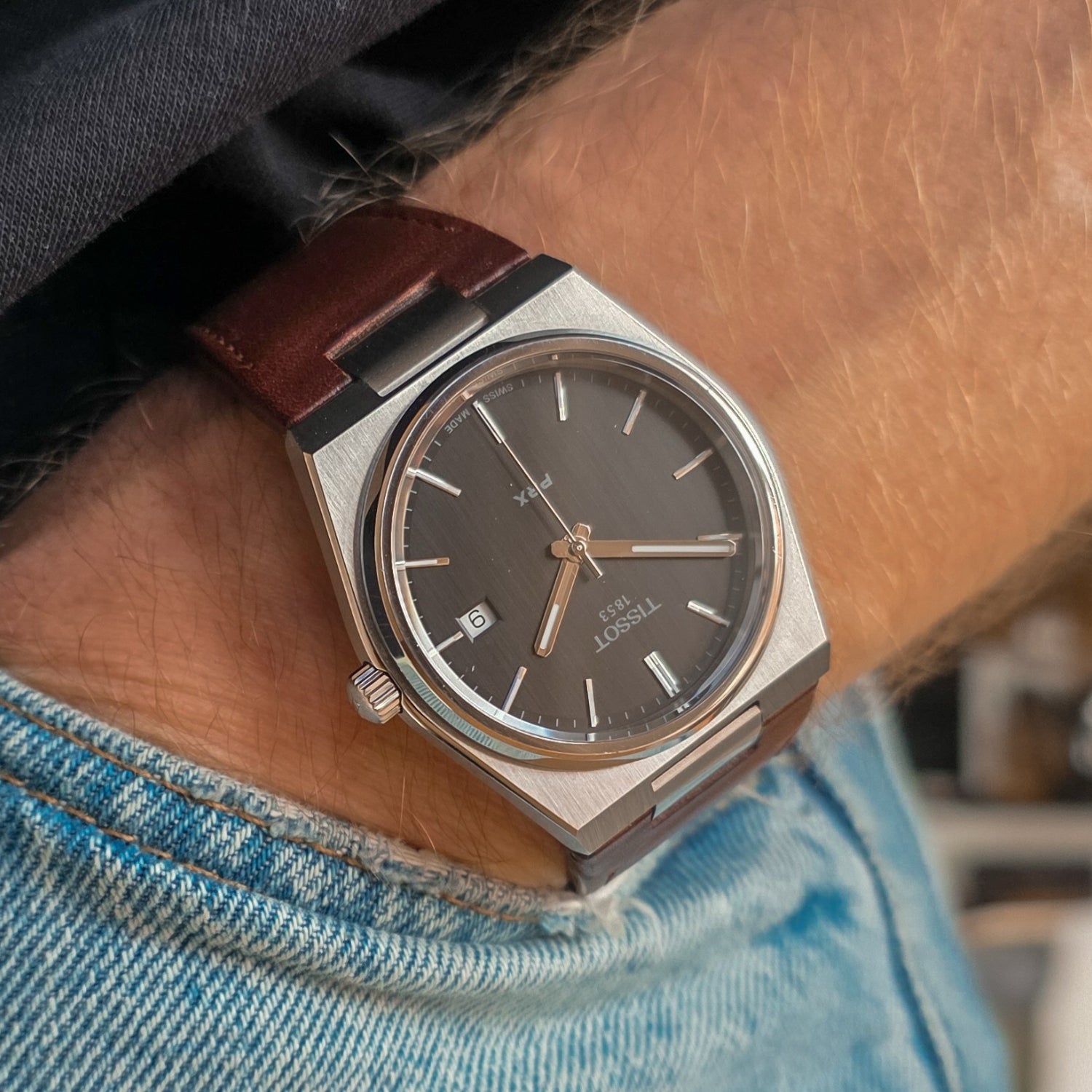 TISSOT PRX 40mmクォーツ 純正革ベルト付き Helvetus Leather Strap for Tissot PRX in Brown | Leather Strap