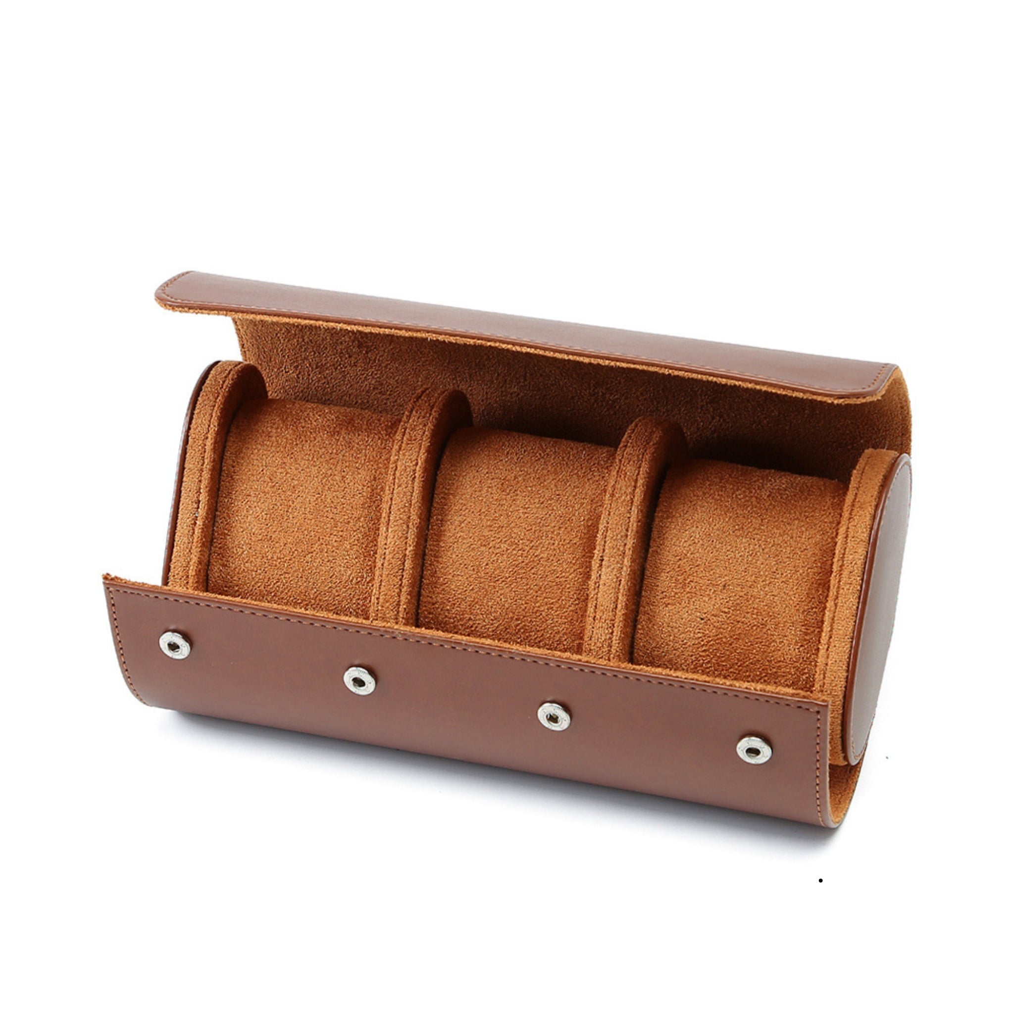 Leather Watch Roll - 3 Slot Travel Roll - Brown - Helvetus