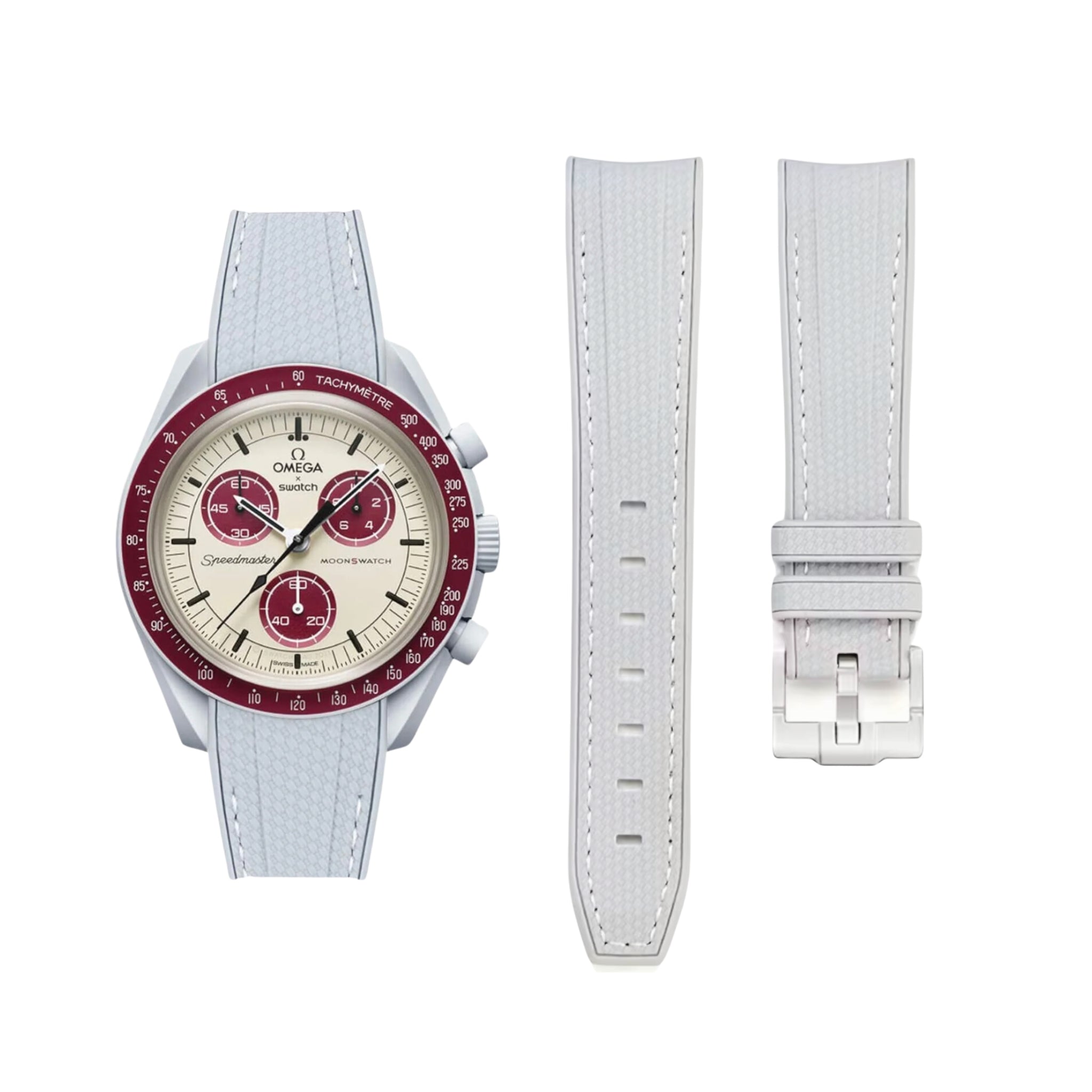 Rubber Strap - For Mission to Pluto | Omega X Swatch | MoonSwatch - Grey w/White - Helvetus