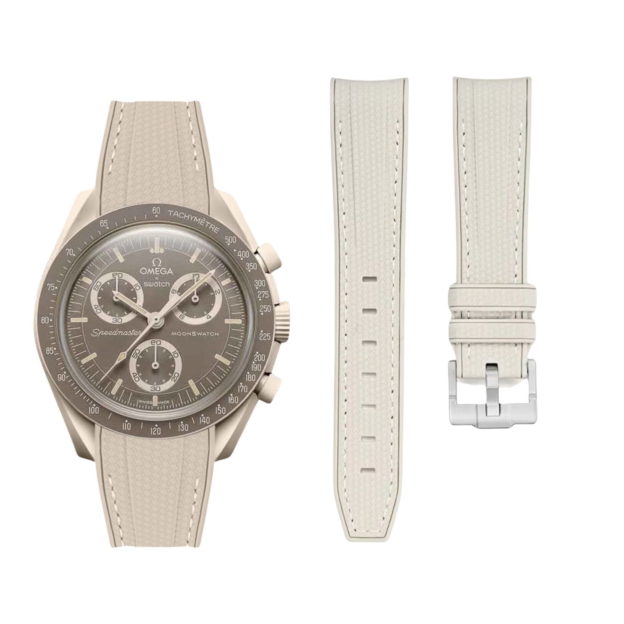 Rubber Strap - For Mission on Earth Desert | Omega X Swatch | MoonSwatch - Beige w/White - Helvetus