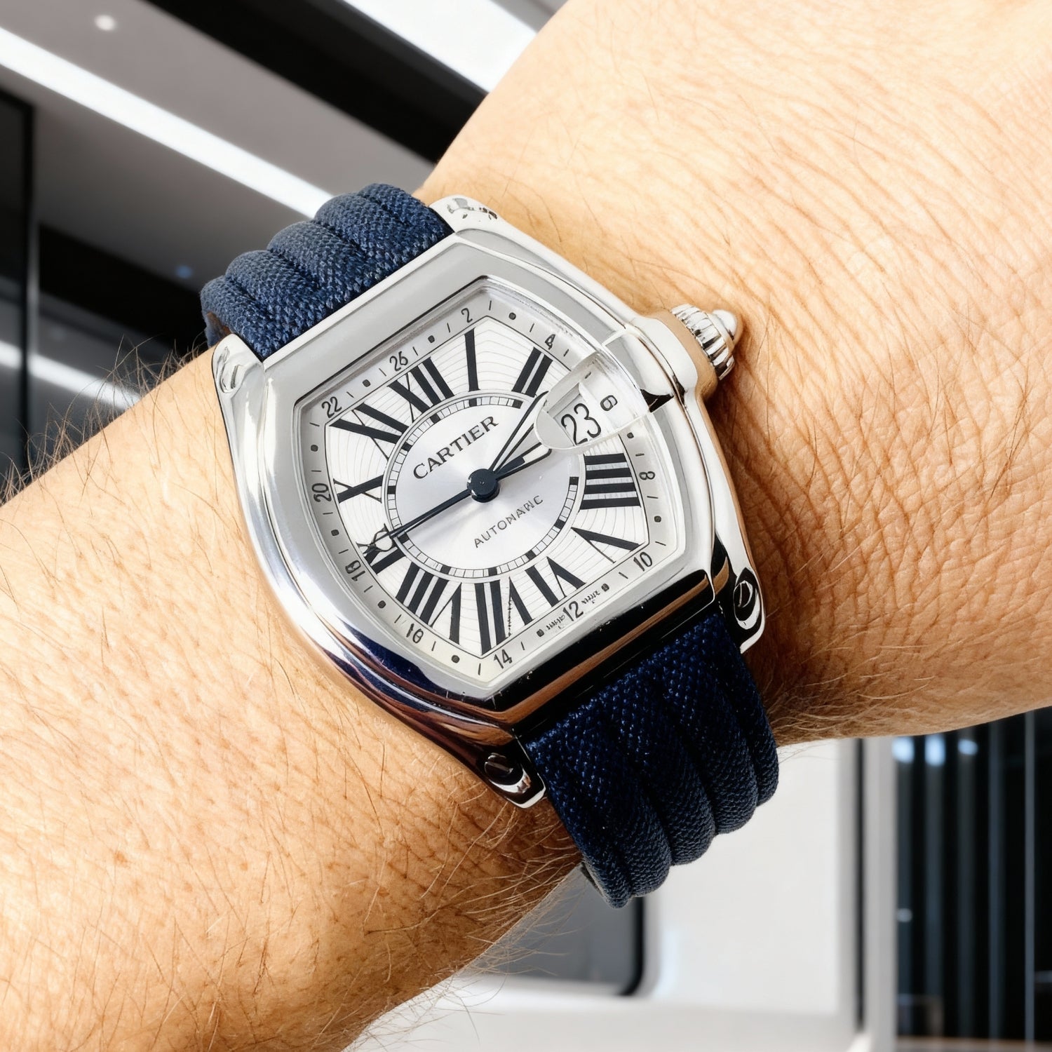 Navy Blue Nylon Strap for Cartier Roadster – Quick Release | Helvetus®