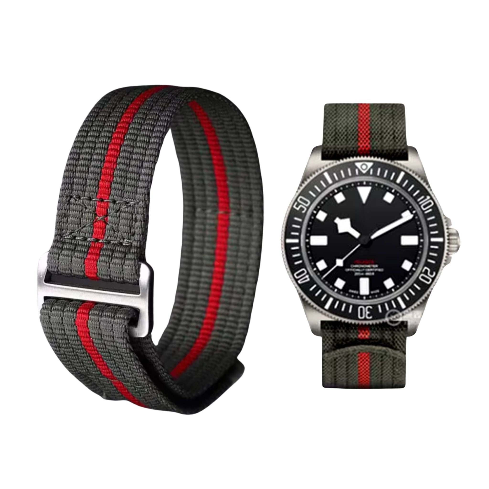 Nylon Strap - For Tudor Pelagos FXD - Green/Red - Helvetus