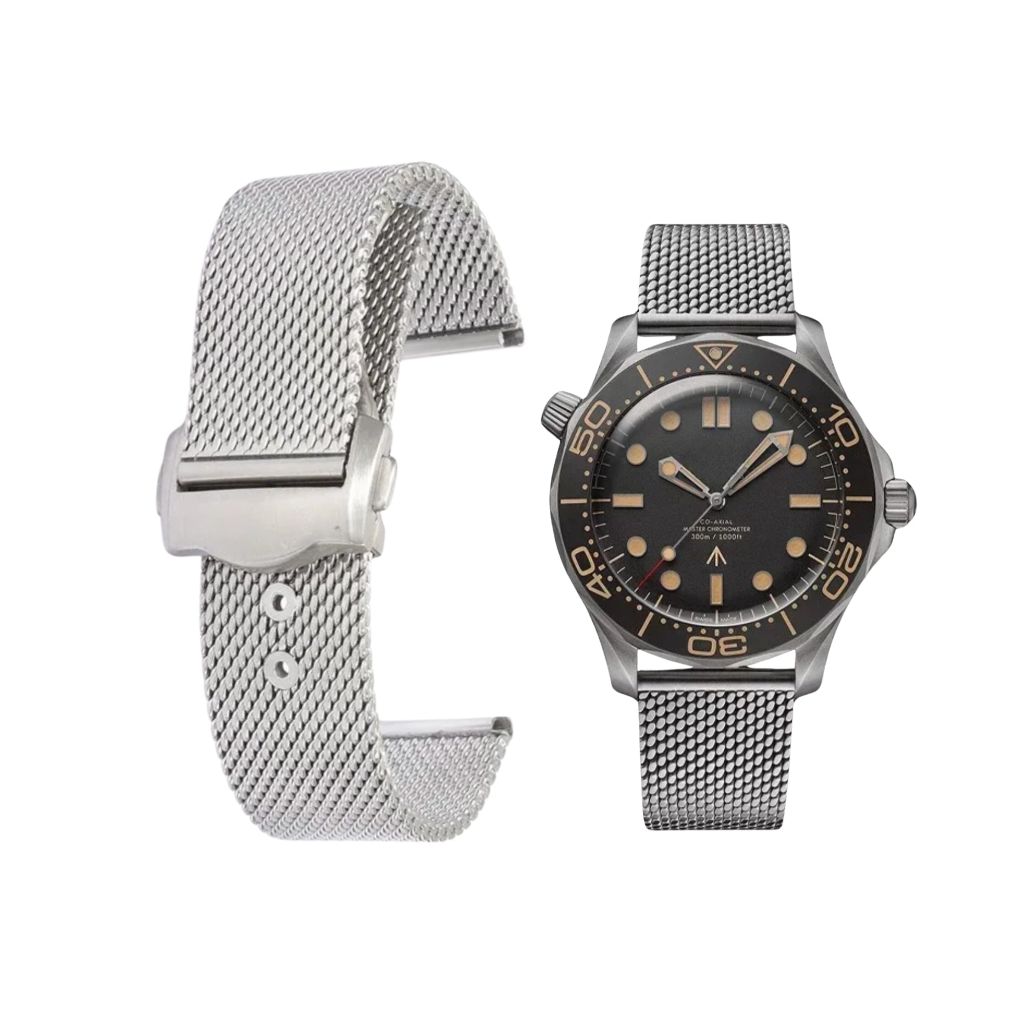 Omega Seamaster James Bond 007 Strap - In Stainless Steel - Silver - Helvetus