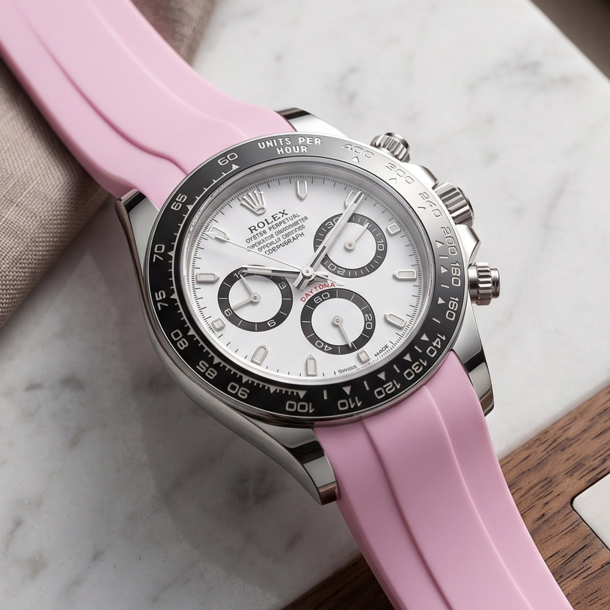 Deployant Rubber Strap - For Rolex Daytona - Pink