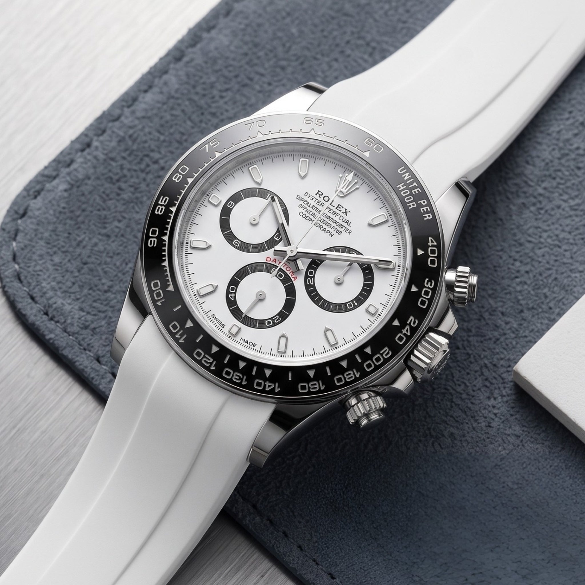 Deployant Rubber Strap - For Rolex Daytona - White