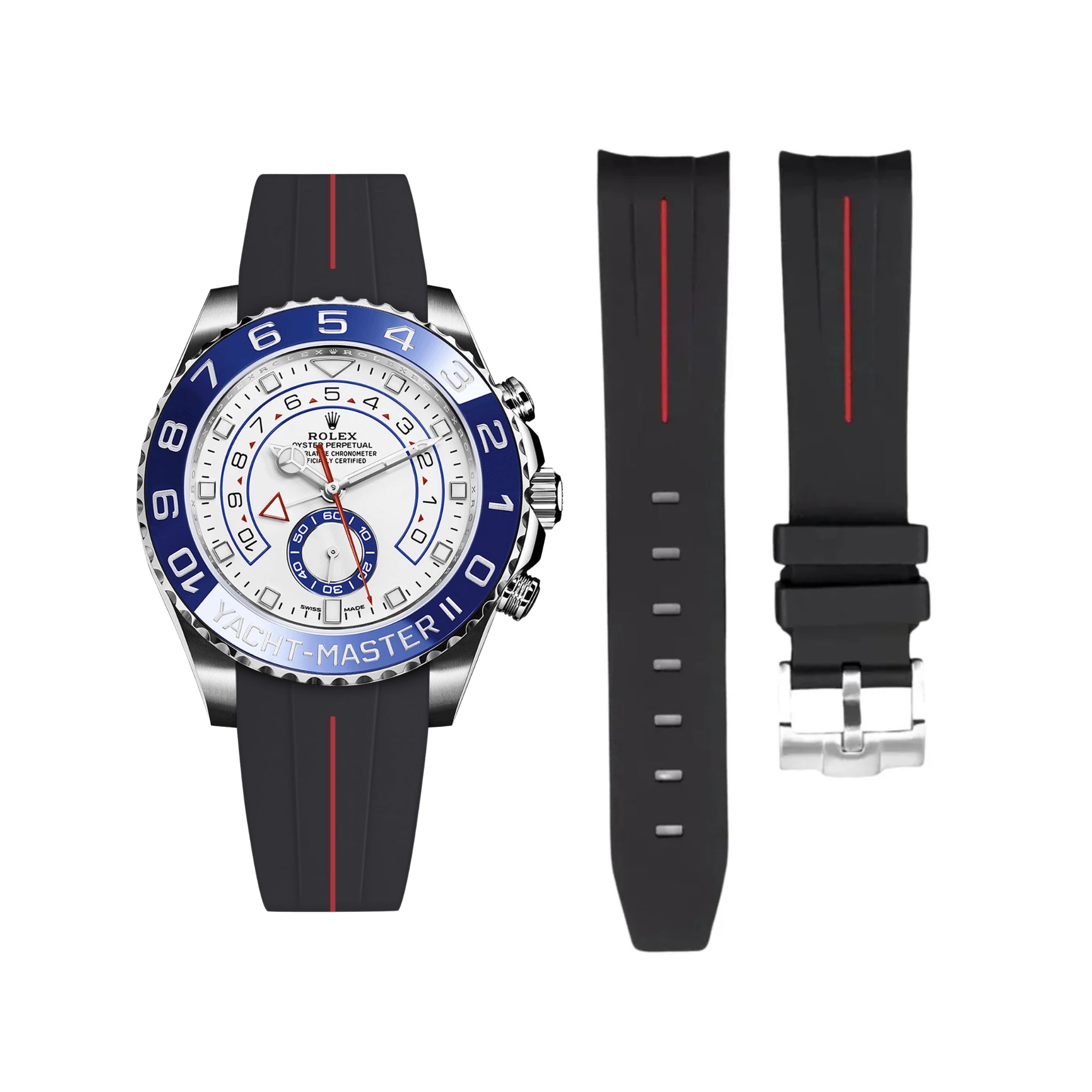 Rubber Strap - For Rolex Yacht-Master II - Black w/Red Line | LuxLine®