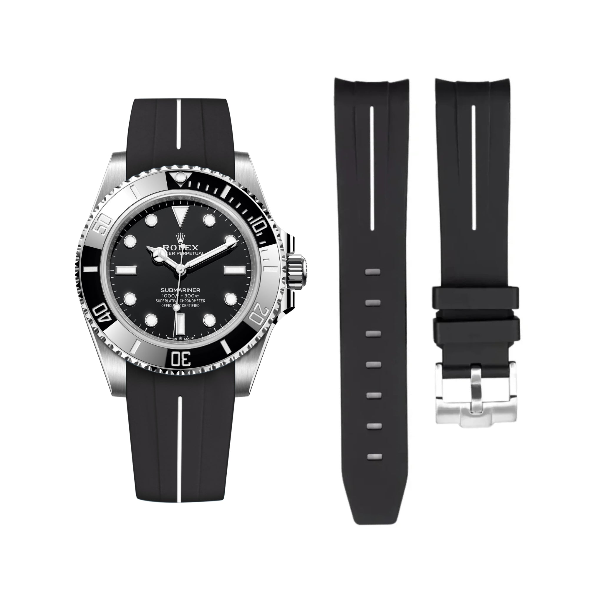 Rubber Strap - For Rolex Submariner - Black w/Blue Line | LuxLine®