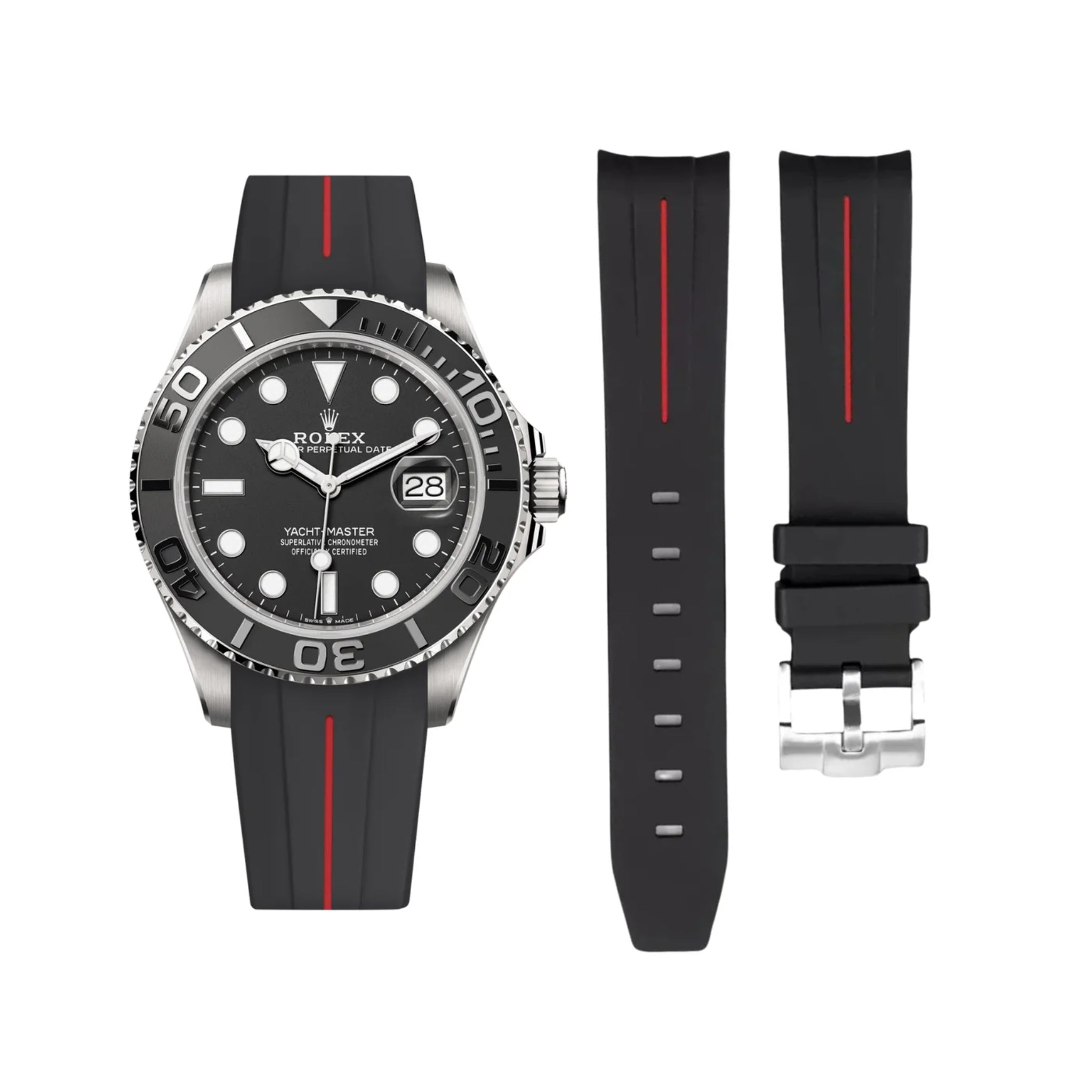 Rubber Strap - For Rolex Yacht-Master - Black w/Red Line | LuxLine®