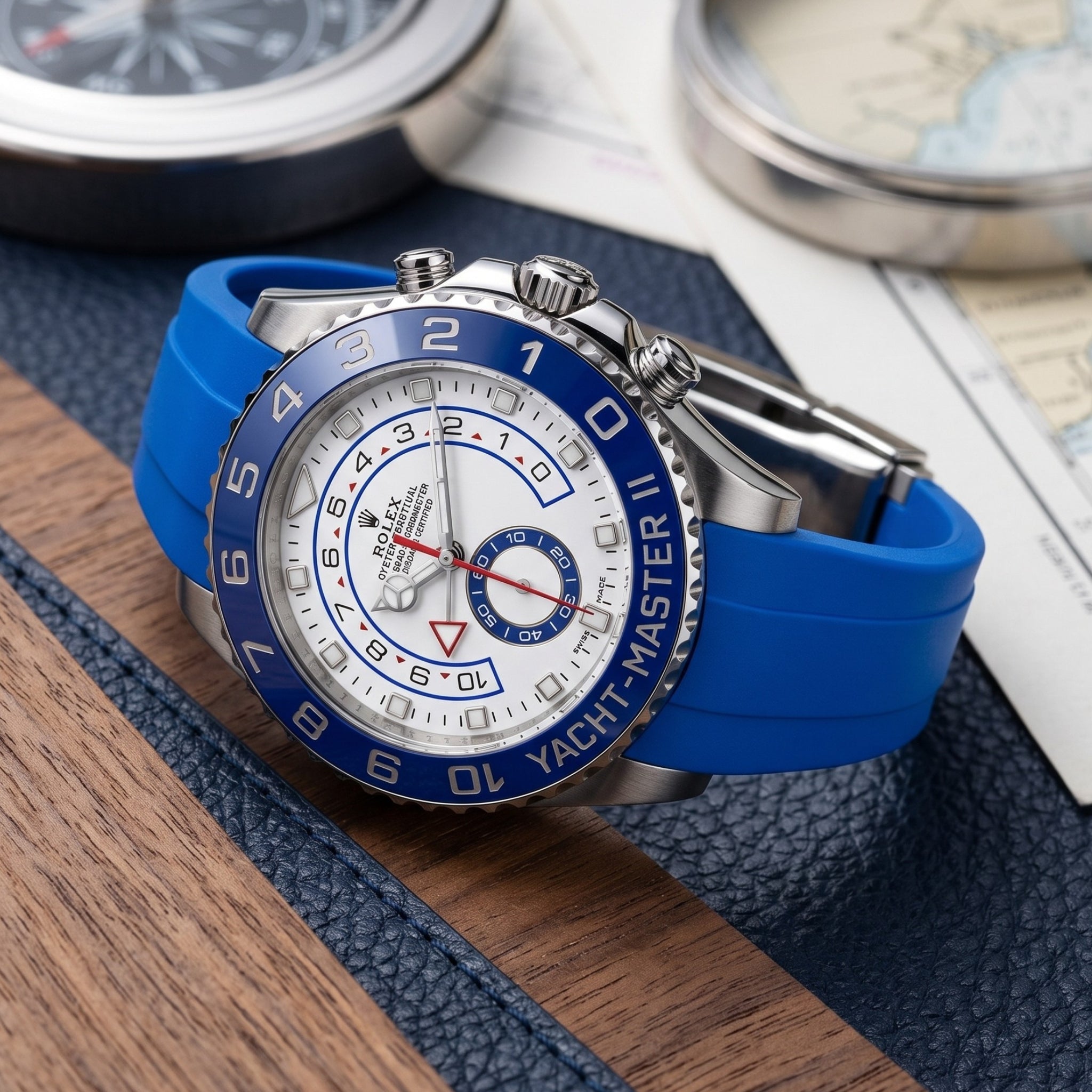 Deployant Rubber Strap - For Rolex Yacht-Master II 44mm - Blue