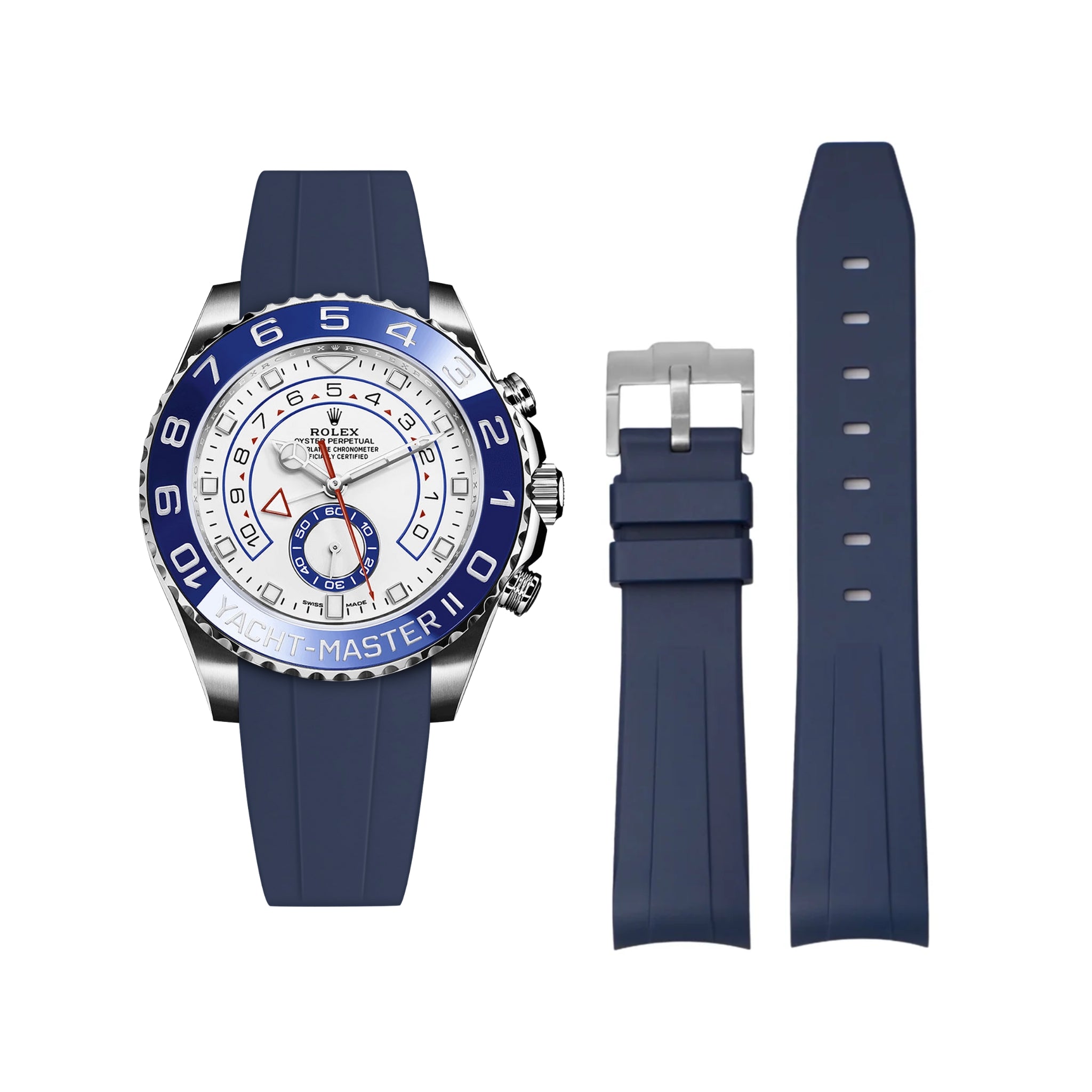 Rubber Strap - For Rolex Yacht-Master II - Navy Blue - Helvetus