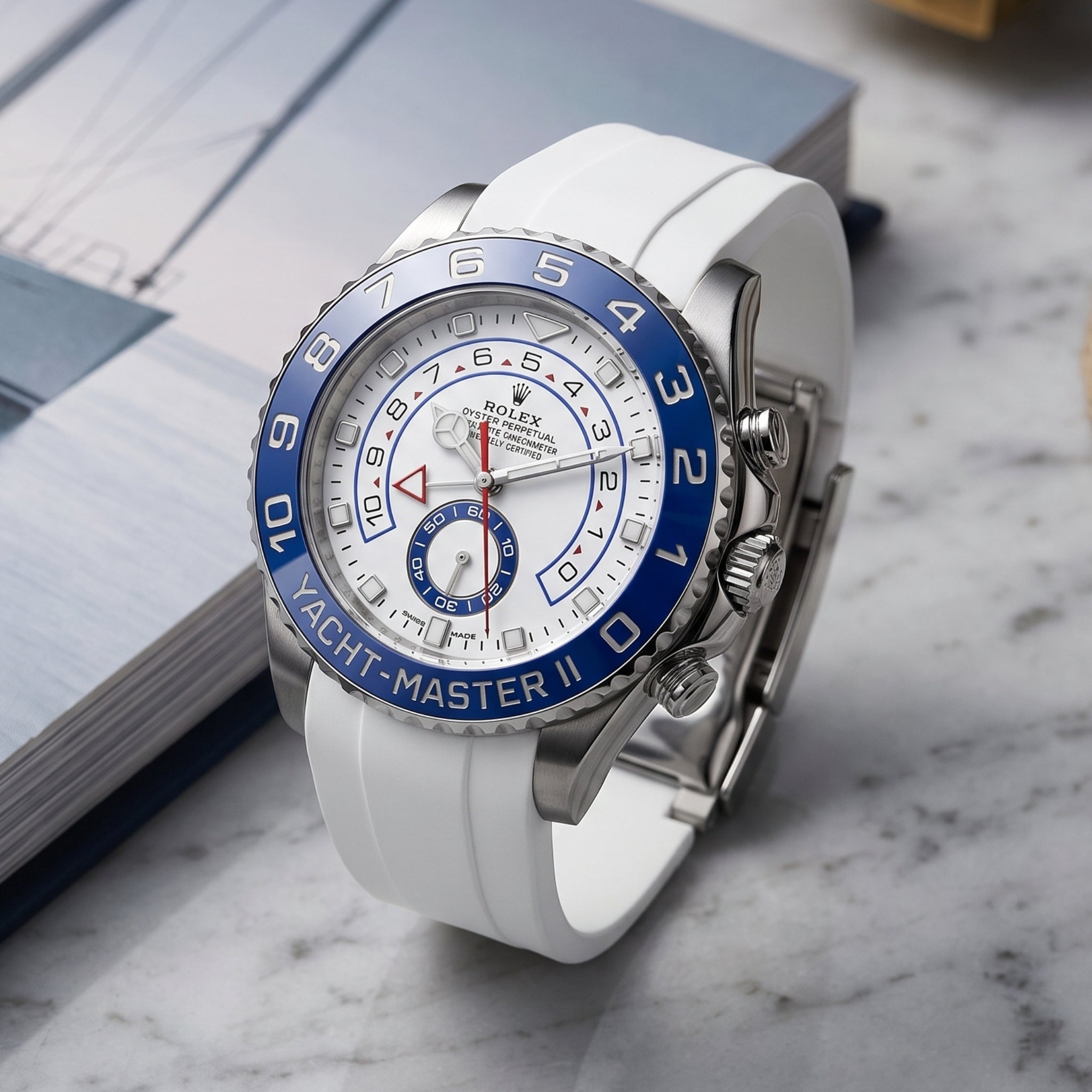 Correa desplegable de caucho - Para Rolex Yacht-Master II 44mm - Blanca