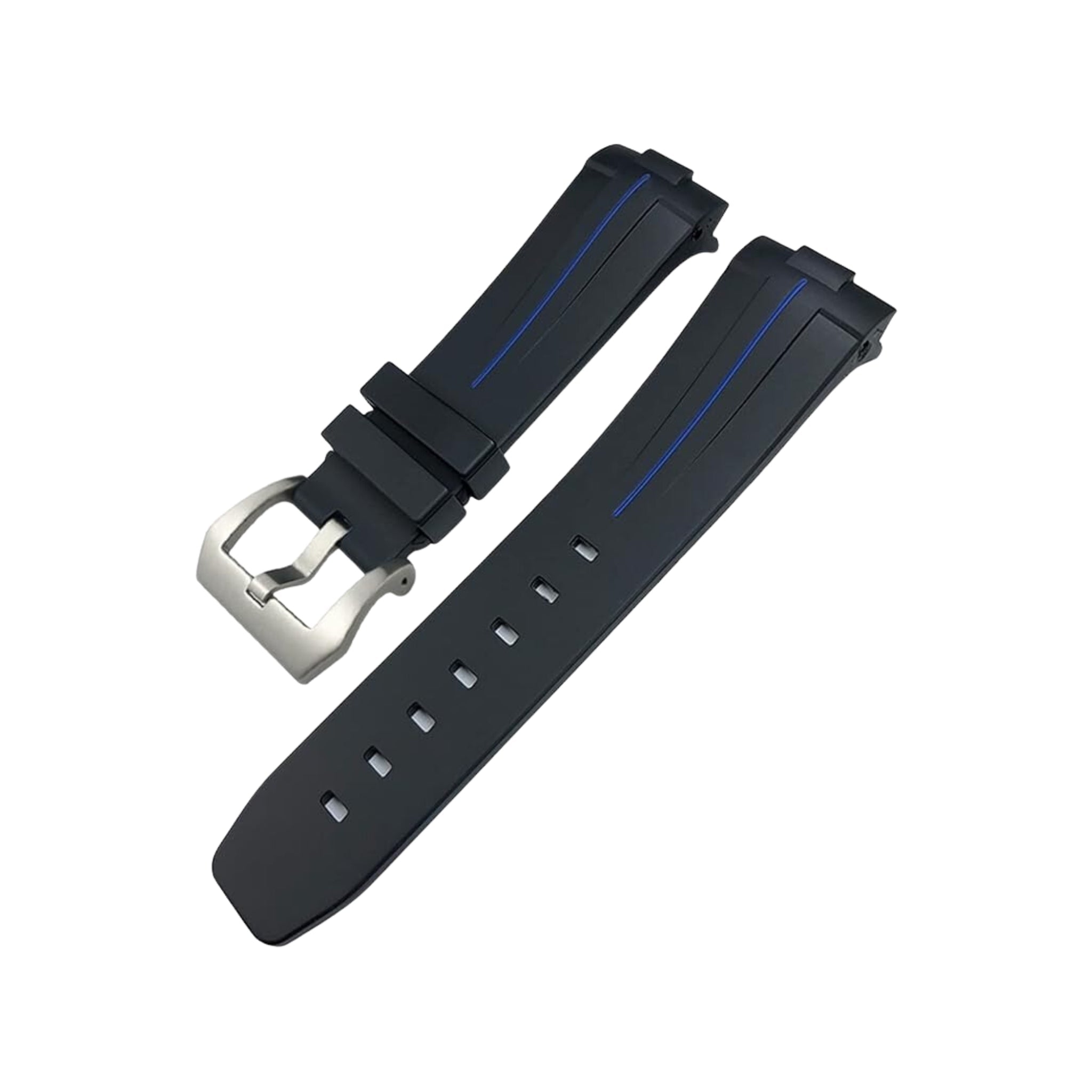 Rubber Curved Strap - For Panerai Luminor 44mm - Black w/Blue - Helvetus