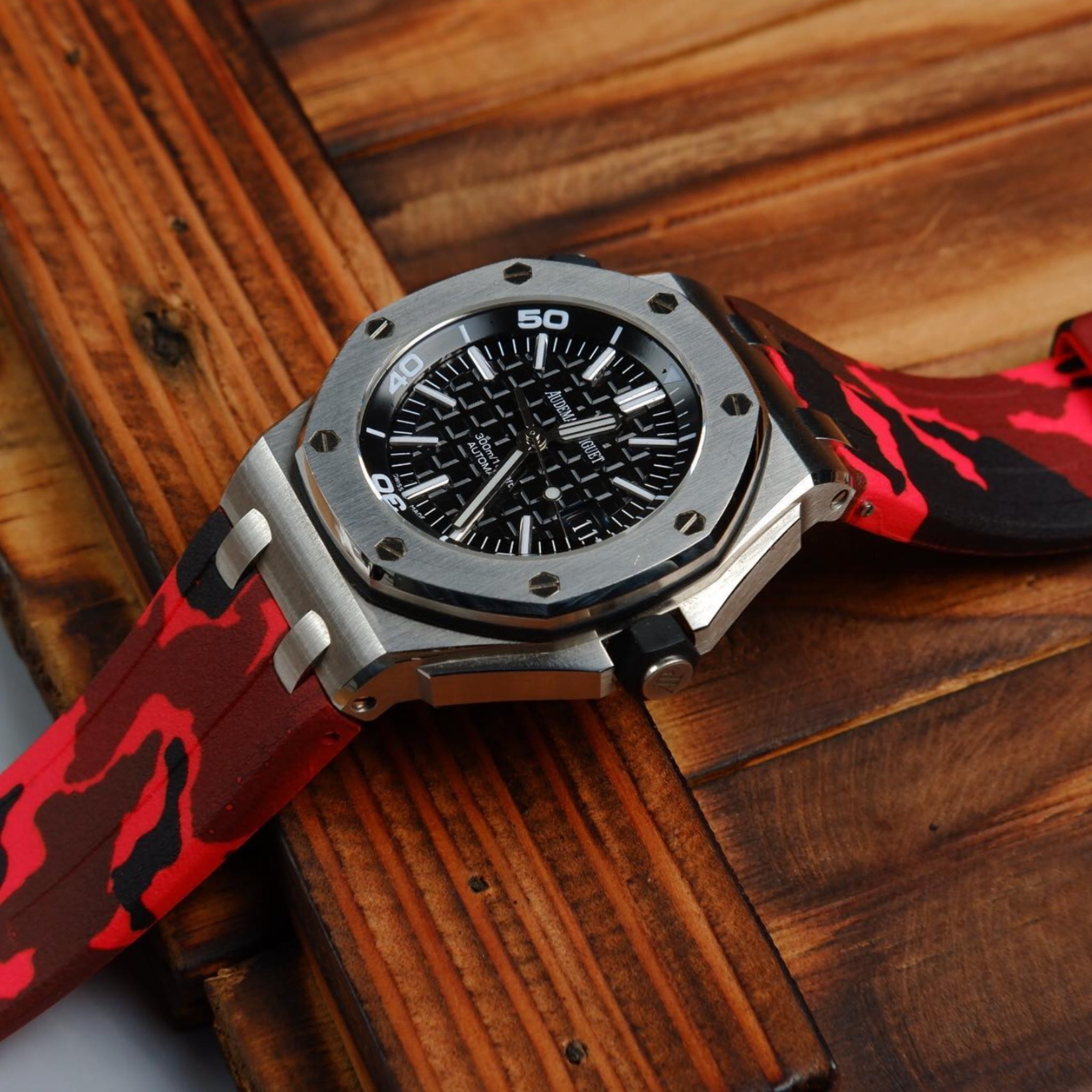 Rubber Strap - For all AP Offshore Diver - Red Camo - Helvetus