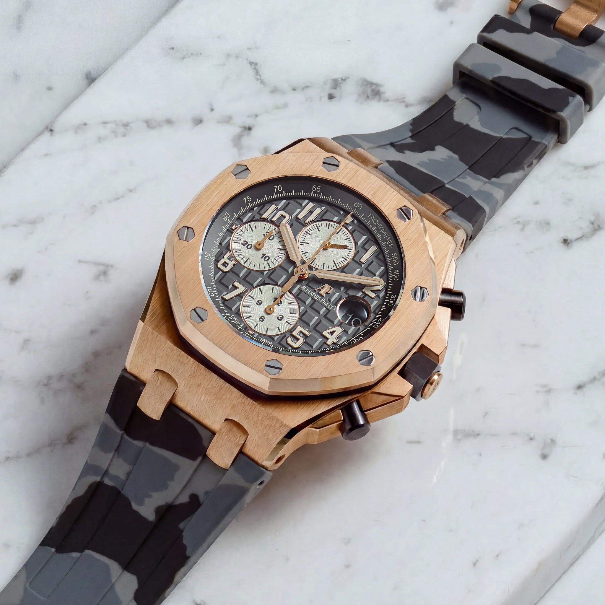 Rubber Strap - For all Audemars Piguet Offshore 42mm - Grey Camo - Helvetus