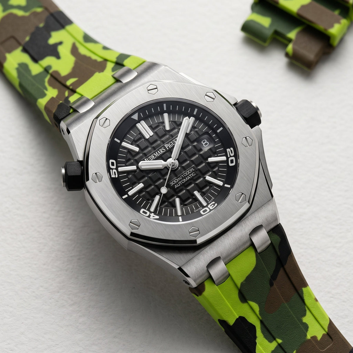 Rubber Strap - For all Audemars Piguet Offshore Diver - Green Camo - Helvetus