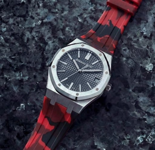 Rubber Strap - For all Audemars Piguet Royal Oak 41mm - Red Camo - Helvetus