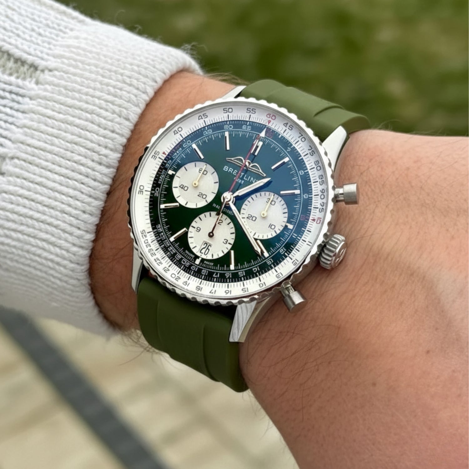 Correa de Caucho para Breitling Navitimer en Verde Oliva