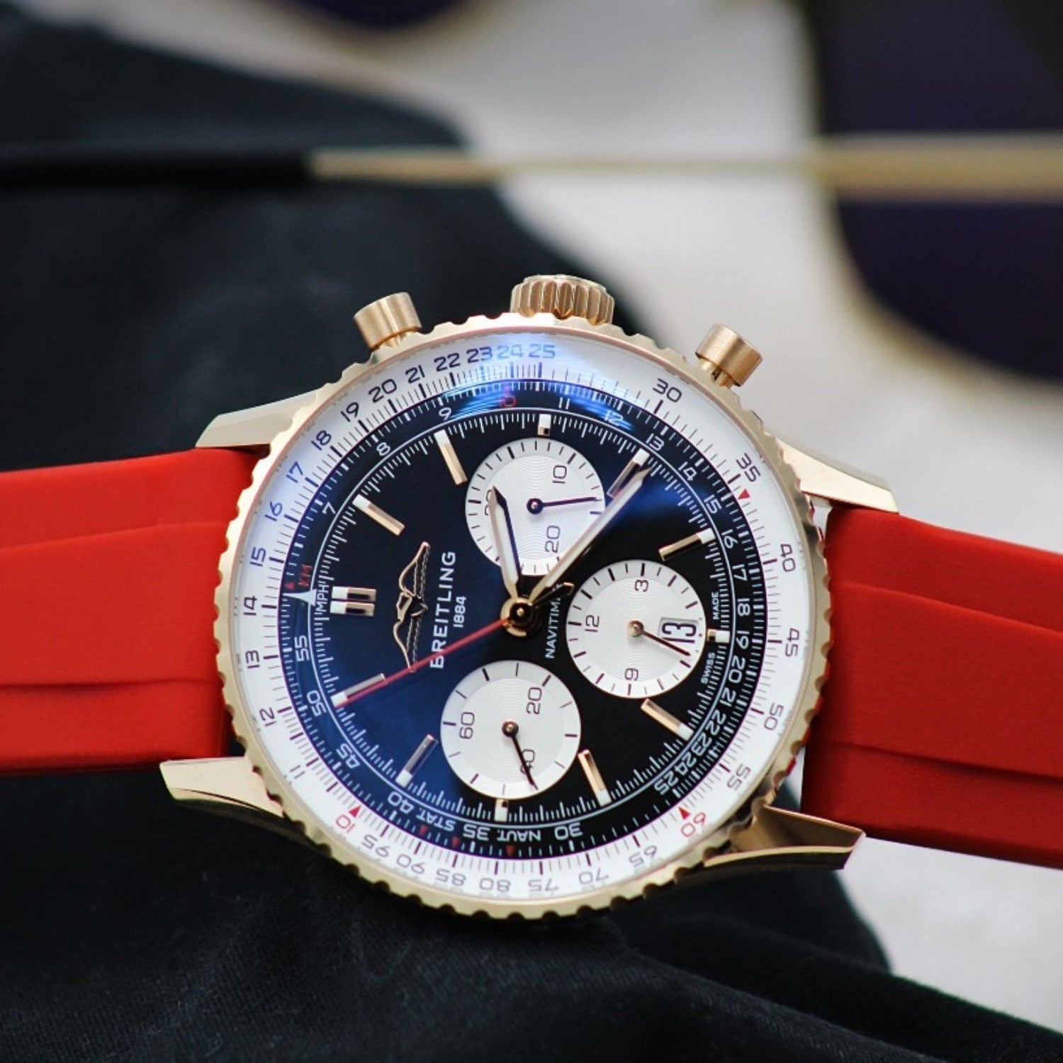 Rubber Strap - For all Breitling Navitimer Models - Red - Helvetus