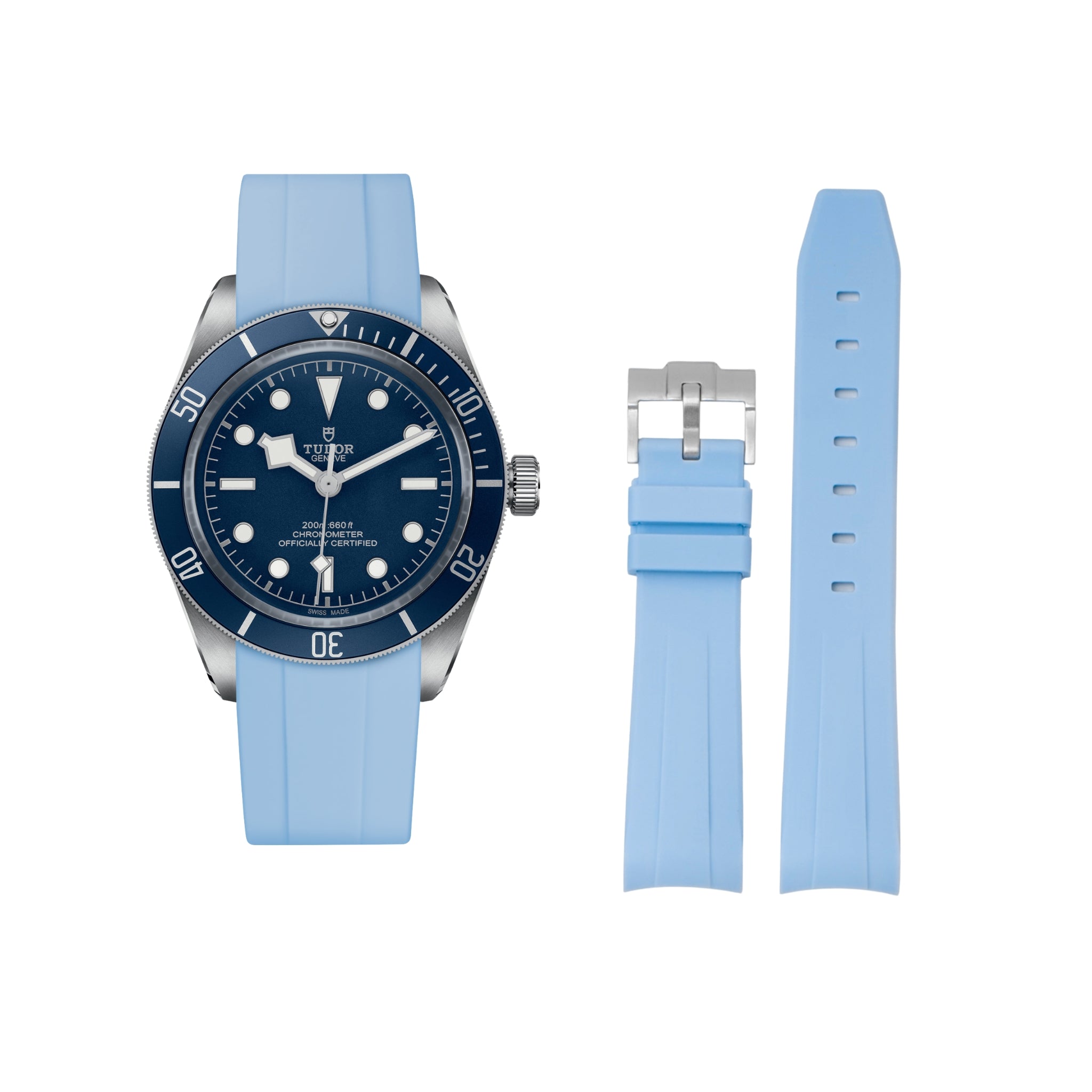 Rubber Strap - For all Tudor Black Bay Models - Baby Blue - Helvetus