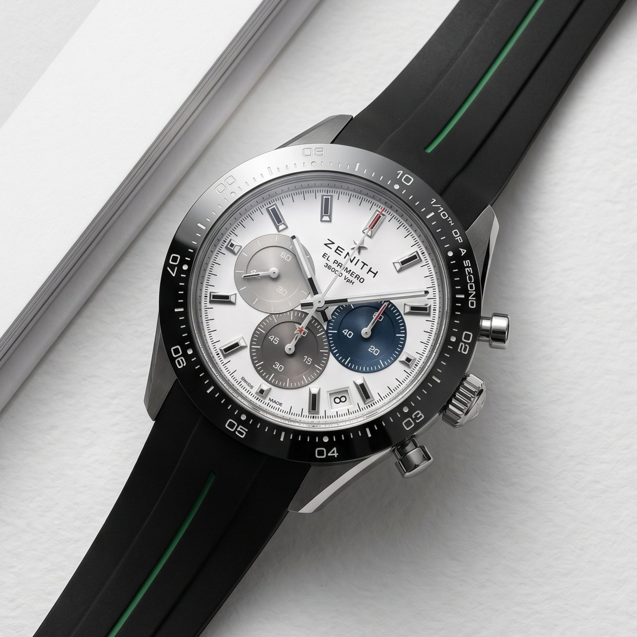 Rubber Strap - For all Zenith Chronomaster Models - Black w/Green Line | LuxLine® - Helvetus