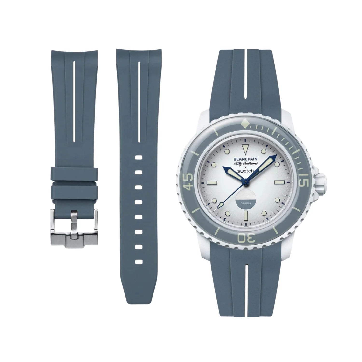 Rubber Strap - For Blancpain X Swatch - Antarctic Ocean - Grey w/White Line | LuxLine® - Helvetus