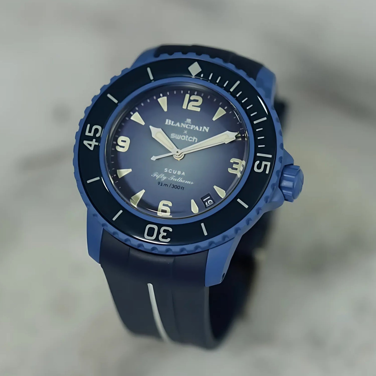 Rubber Strap - For Blancpain X Swatch - Atlantic Ocean - Blue w/White Line | LuxLine® - Helvetus