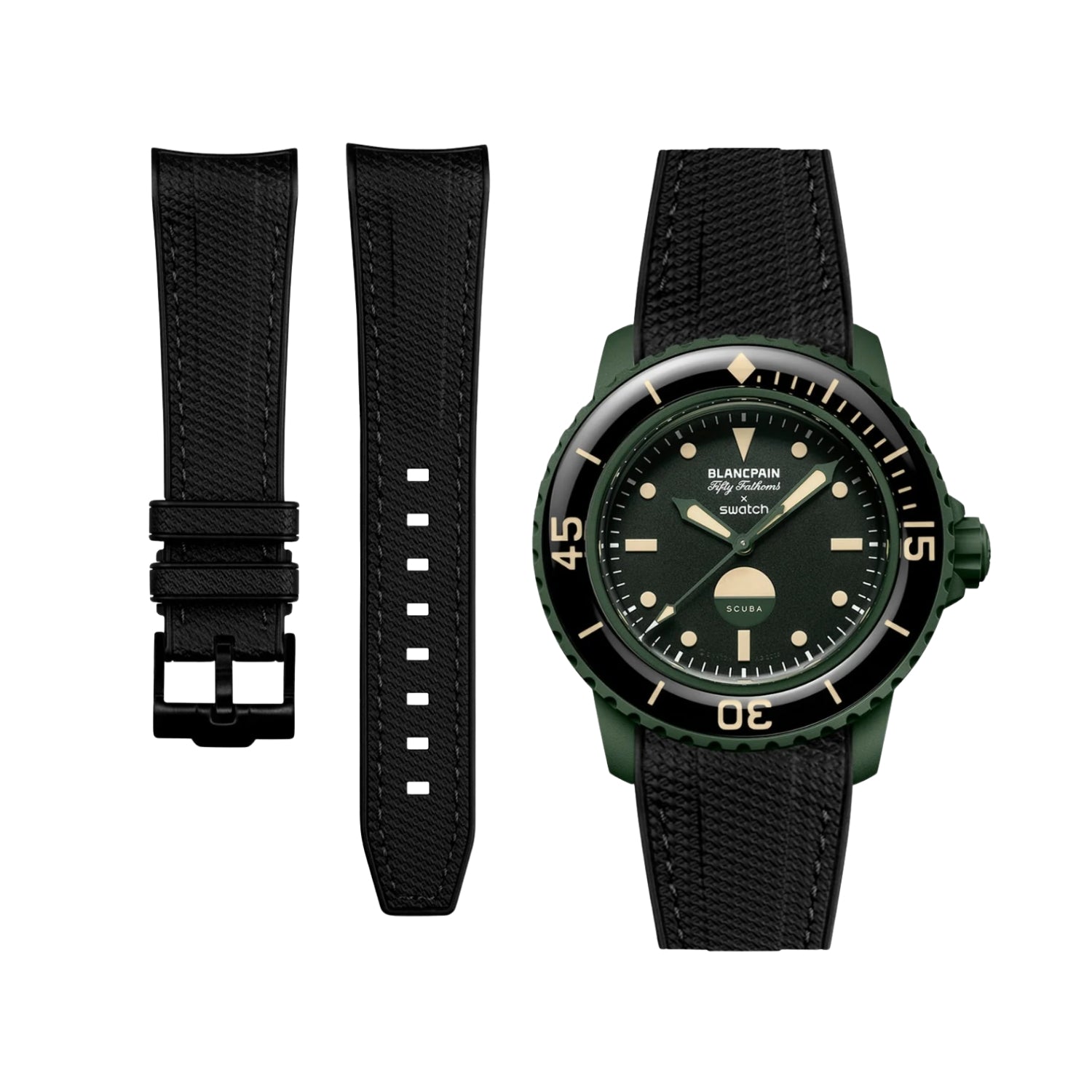 Rubber Strap - For Blancpain X Swatch - Green Abyss - Black - Helvetus
