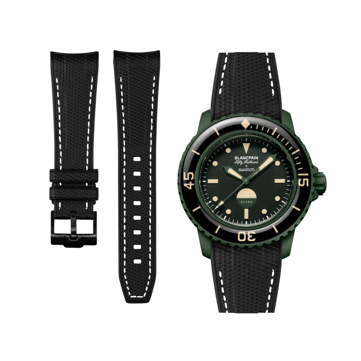 Rubber Strap - For Blancpain X Swatch - Green Abyss - Black/White - Helvetus
