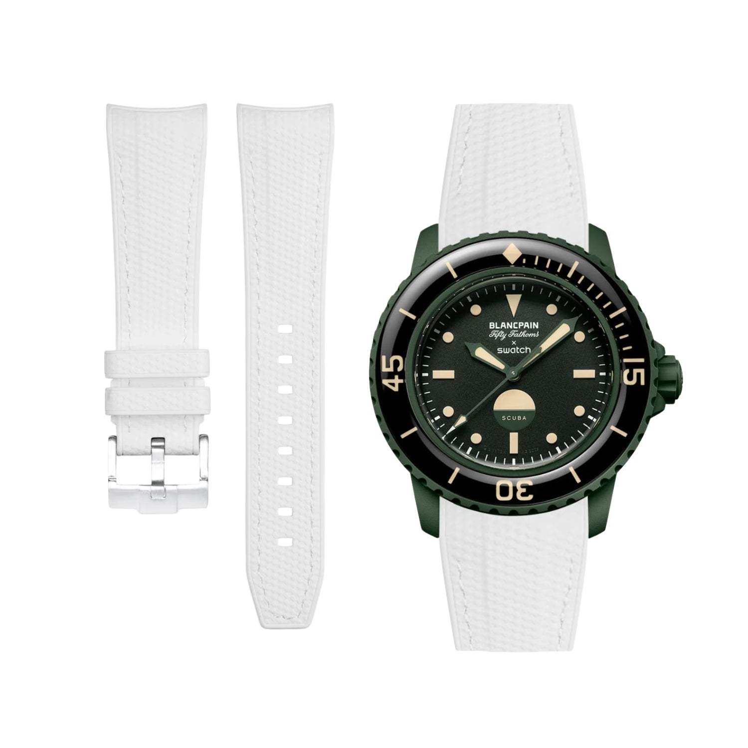Rubber Strap - For Blancpain X Swatch - Green Abyss - White - Helvetus