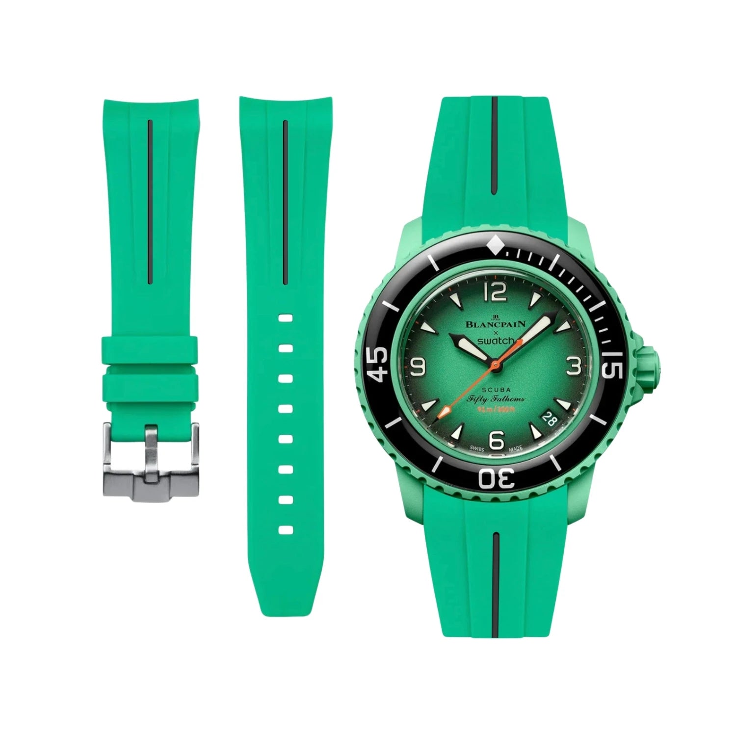 Rubber Strap - For Blancpain X Swatch - Indian Ocean - Green w/Black Line | LuxLine® - Helvetus
