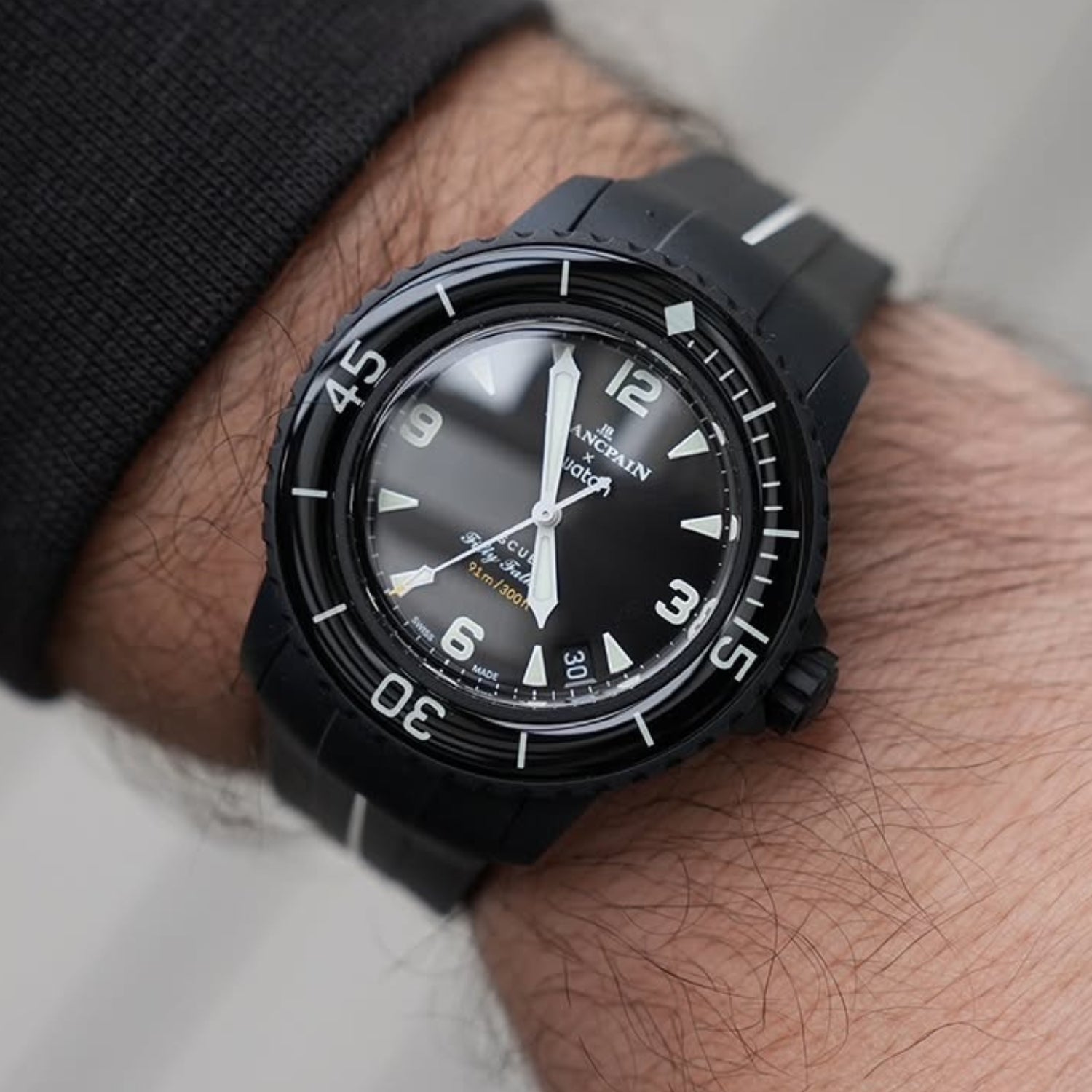 Rubber Strap - For Blancpain X Swatch - Ocean Of Storms - Black w/White Line | LuxLine® - Helvetus