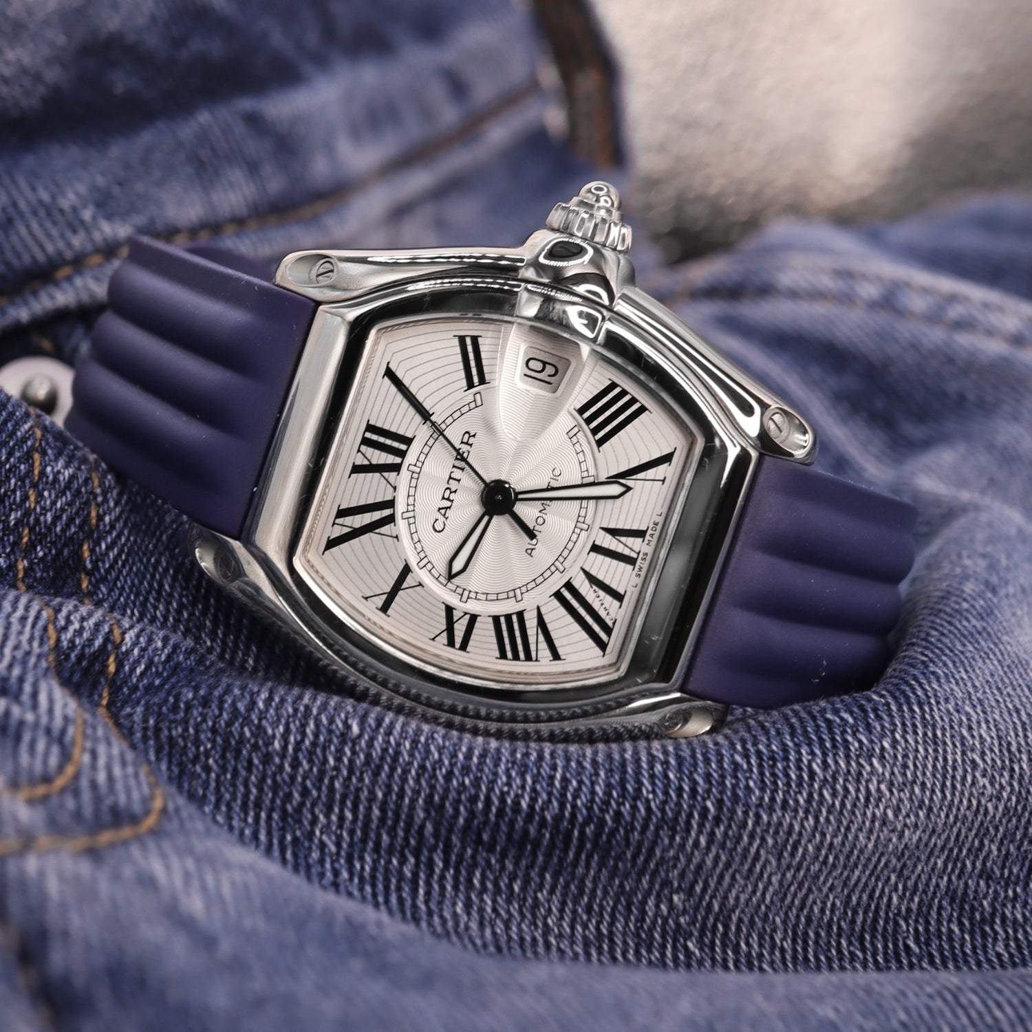 Rubber Strap for Cartier Roadster in Navy Blue | Helvetus® Rubber Strap for Cartier Roadster in Navy Blue | Helvetus®