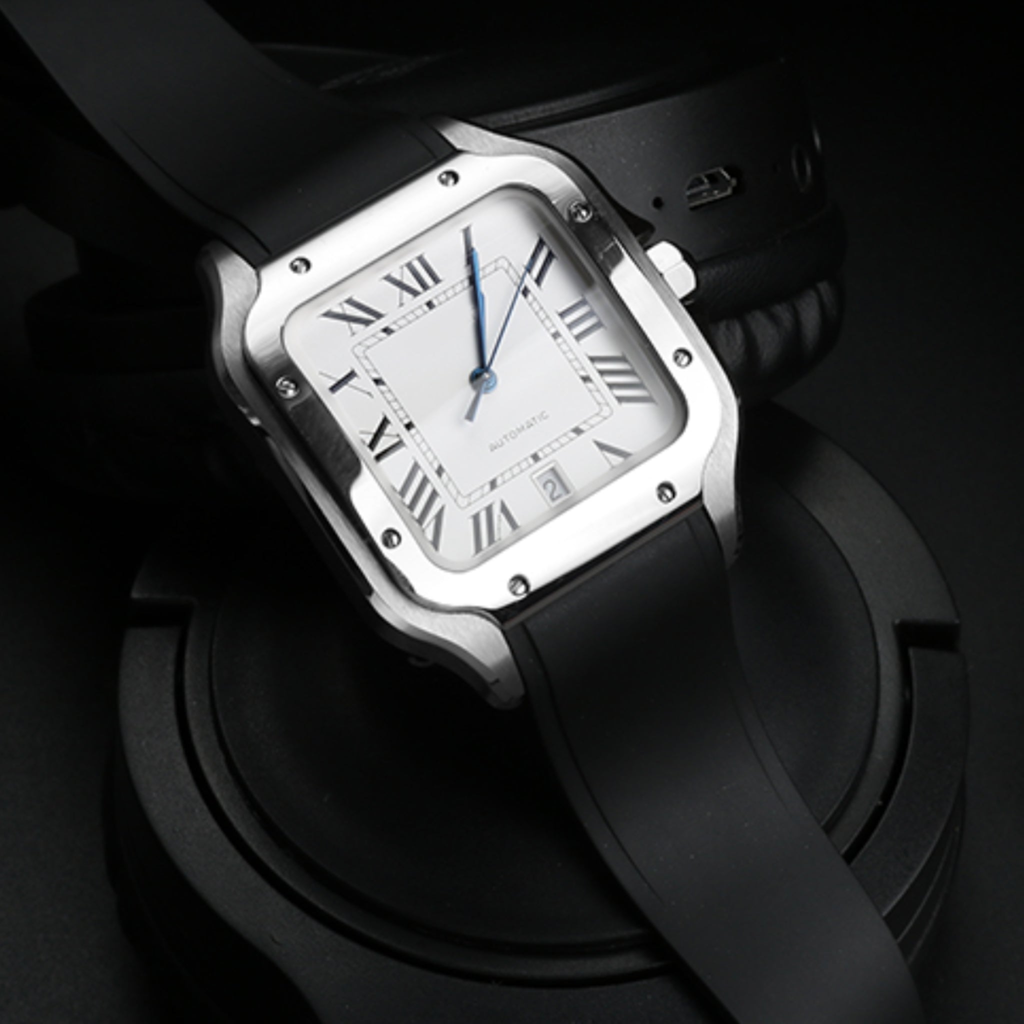 Rubber Strap - For Cartier Santos - Black - Helvetus