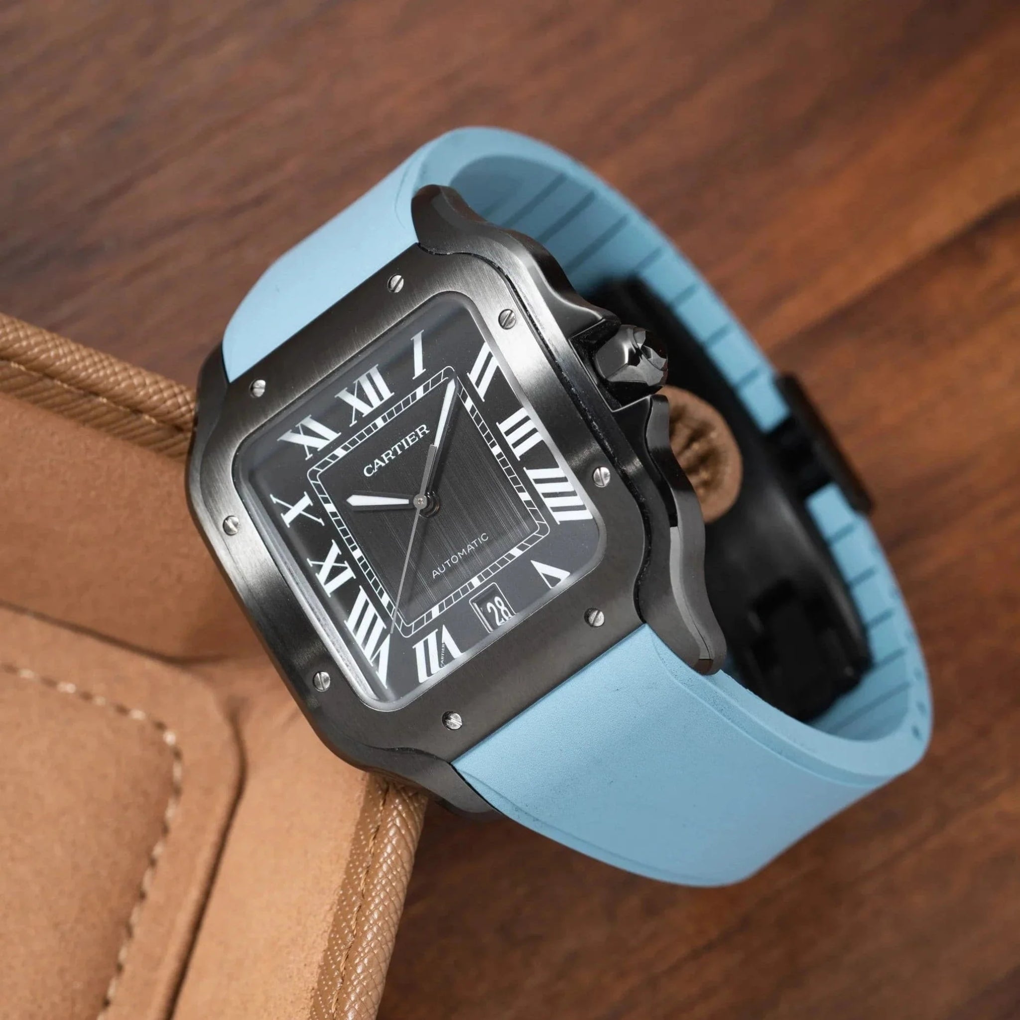 Rubber Strap - For Cartier Santos - Light Blue - Helvetus