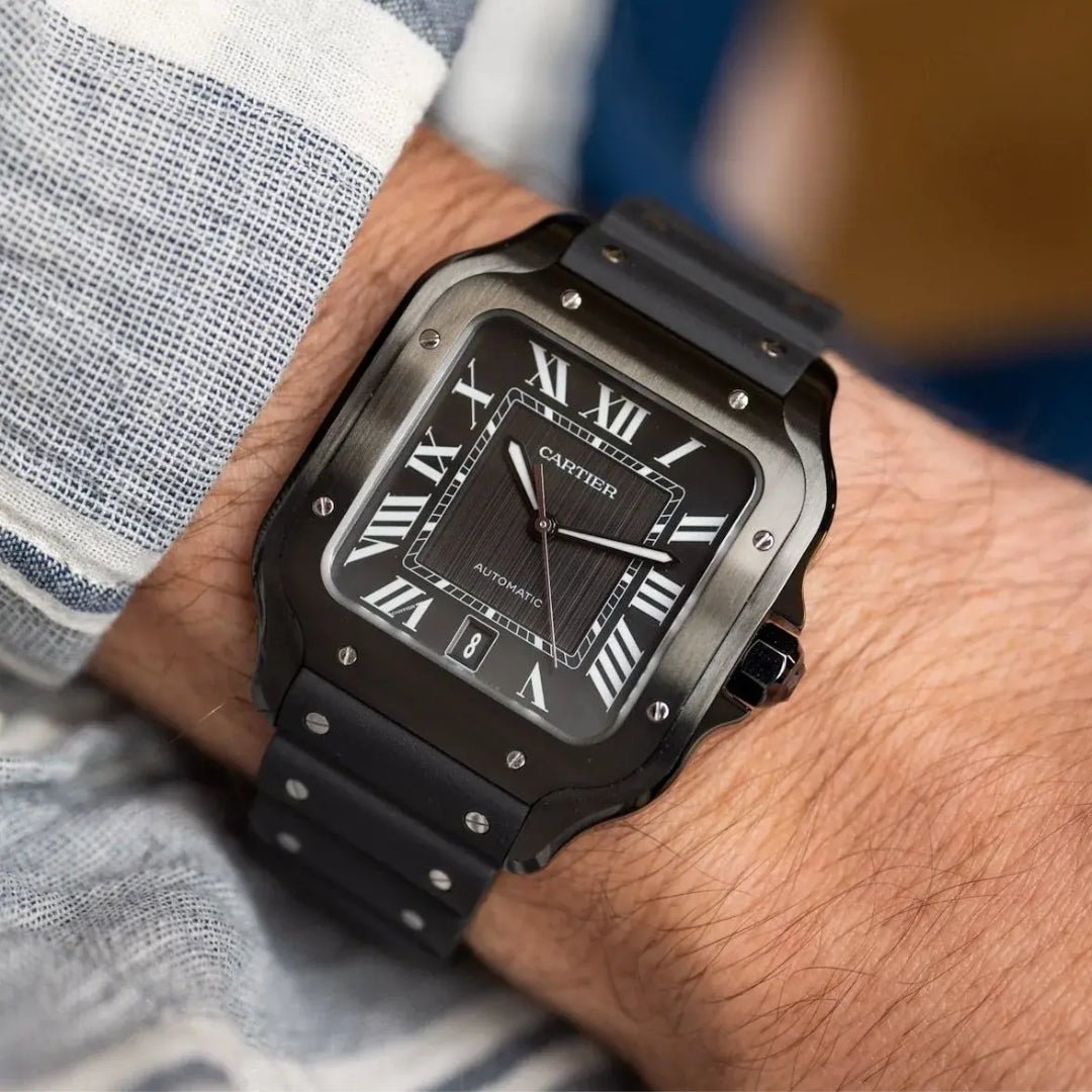 Black Rubber Strap for Cartier Santos Medium & Large with Screws