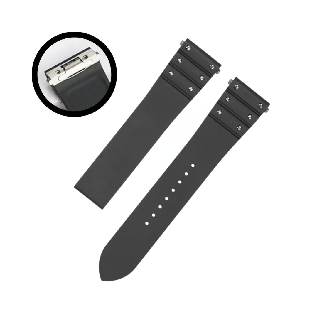 Black Rubber Strap for Cartier Santos Medium & Large with Screws