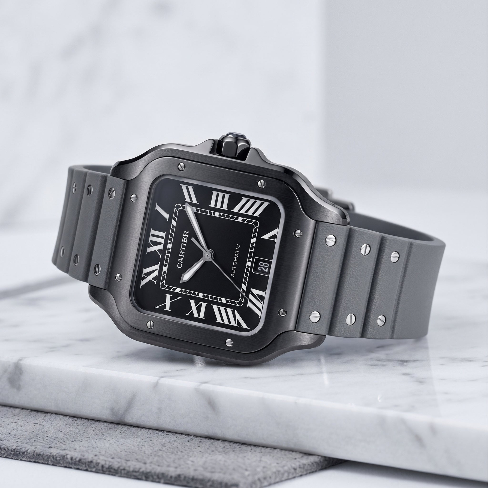 Grey Rubber Strap for Cartier Santos (QuickSwitch) | Helvetus®