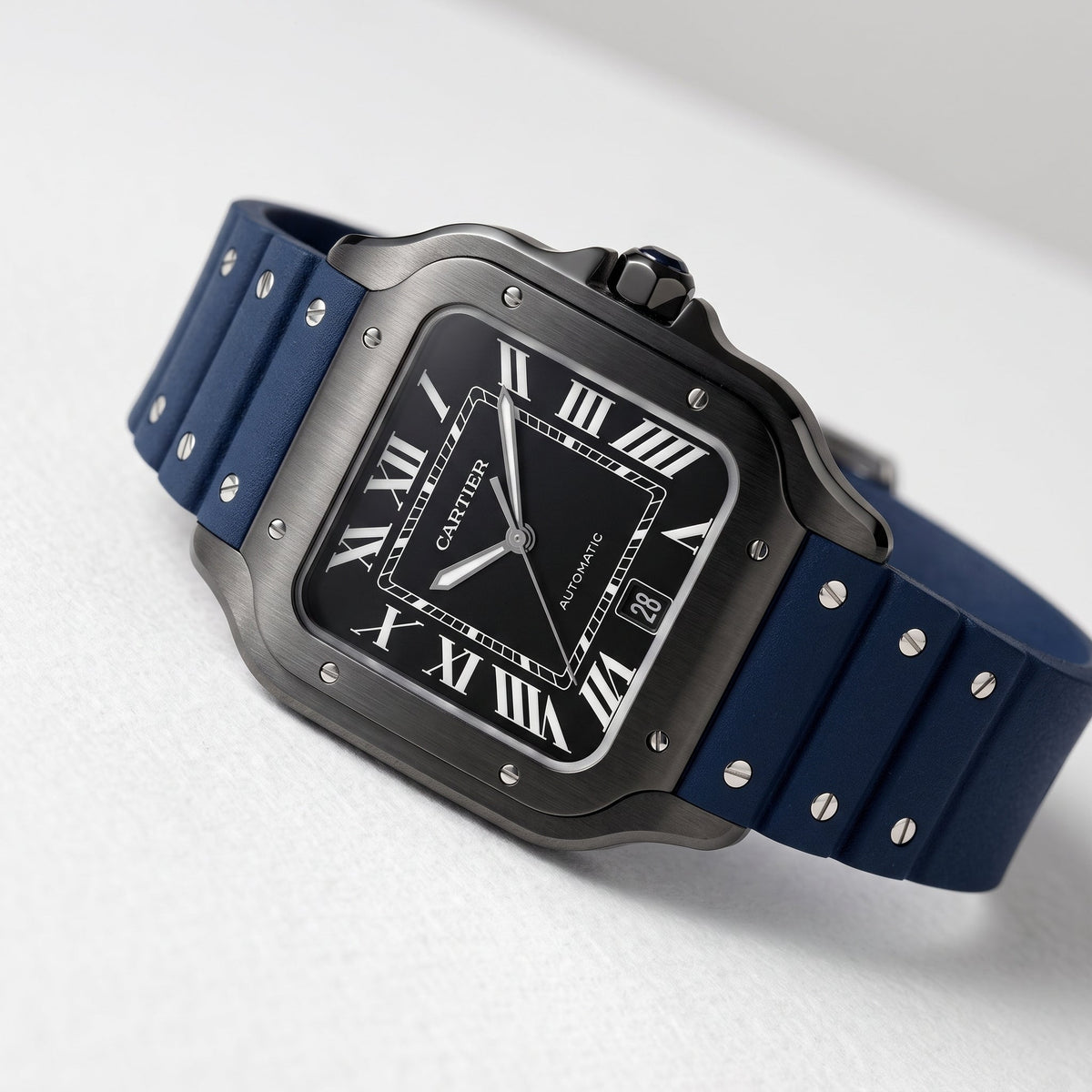 Rubber Strap - For Cartier Santos Medium/Large - Navy Blue with Screws - Quick Release/Switch - Helvetus