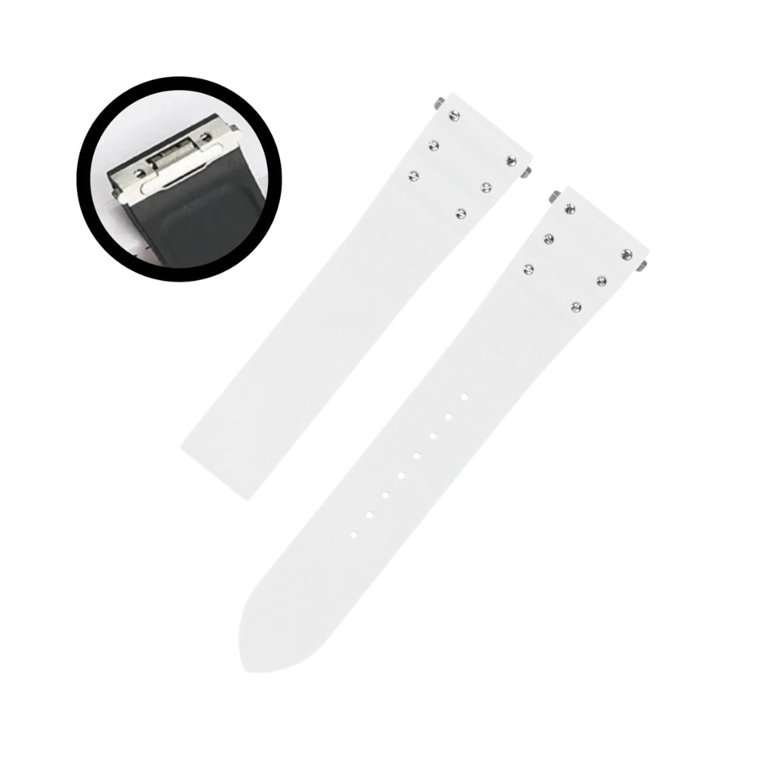Rubber Strap - For Cartier Santos Medium/Large - White with Screws - Quick Release/Switch - Helvetus