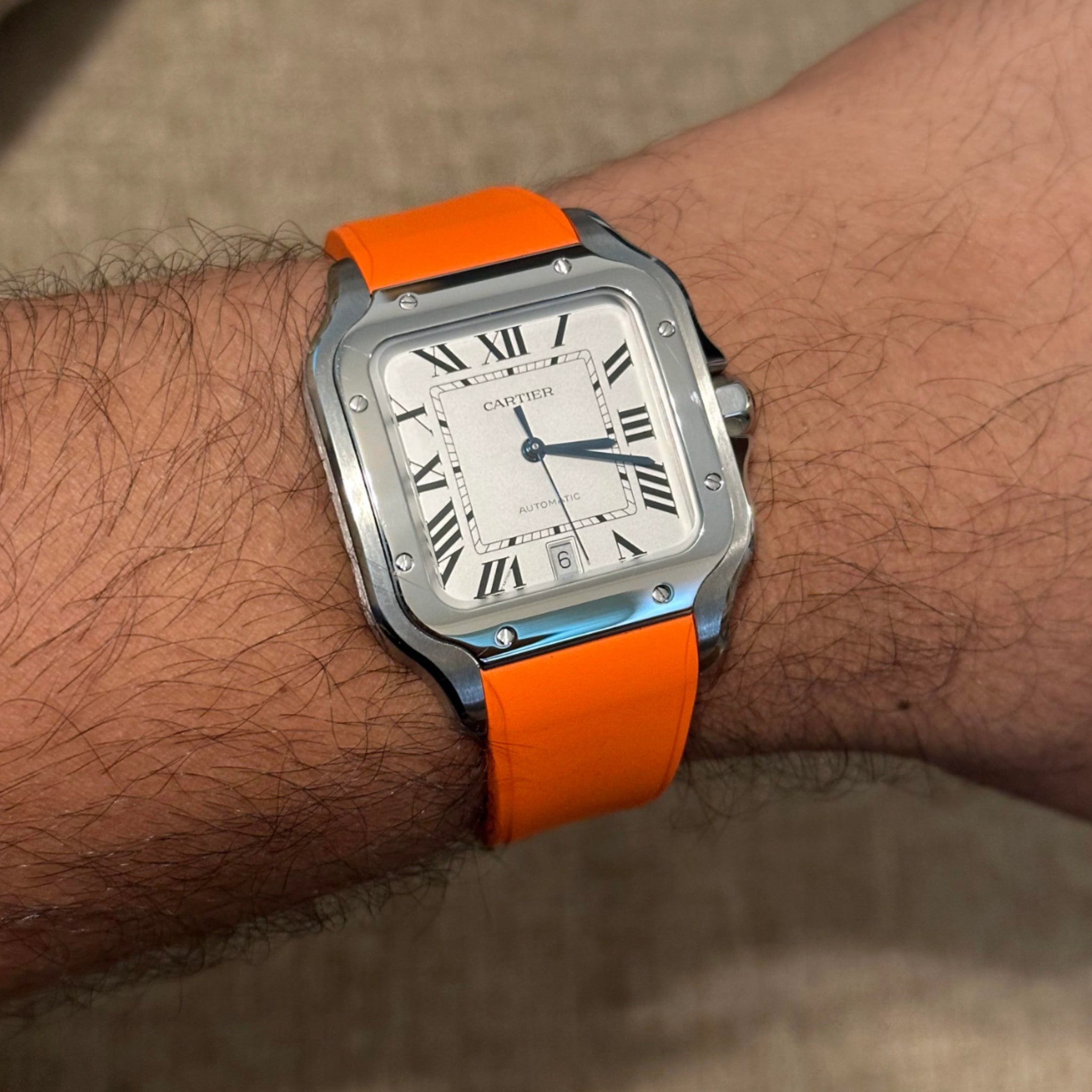 Rubber Strap - For Cartier Santos - Orange - Helvetus