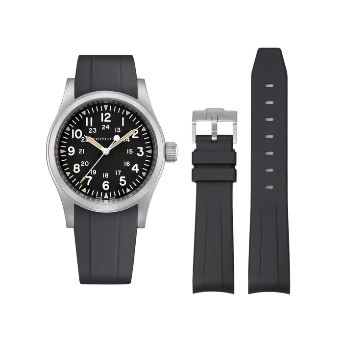 Rubber Strap – For Hamilton Khaki Field (38mm/40mm/42mm) - Black - Helvetus
