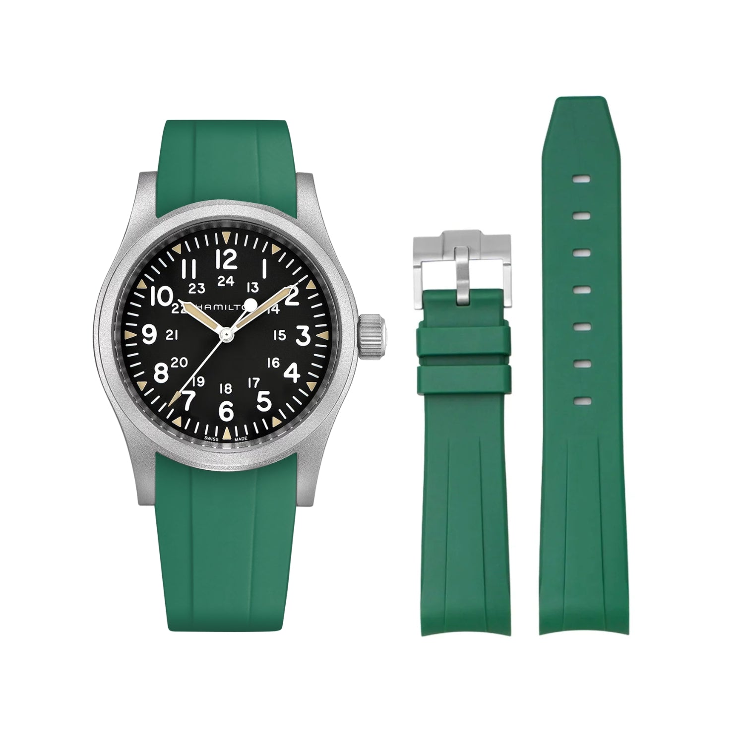 Hamilton カーキ　フィールド GREEN STRAP 22MM rubber-strap-for-hamilton-