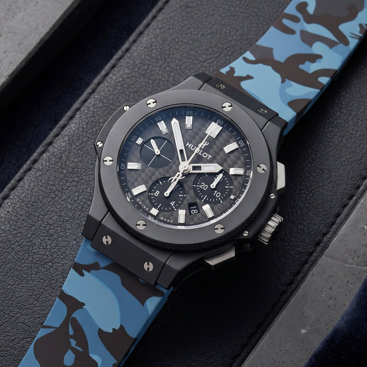 Rubber Strap - For Hublot Big Bang 44mm - Blue Camo - Helvetus