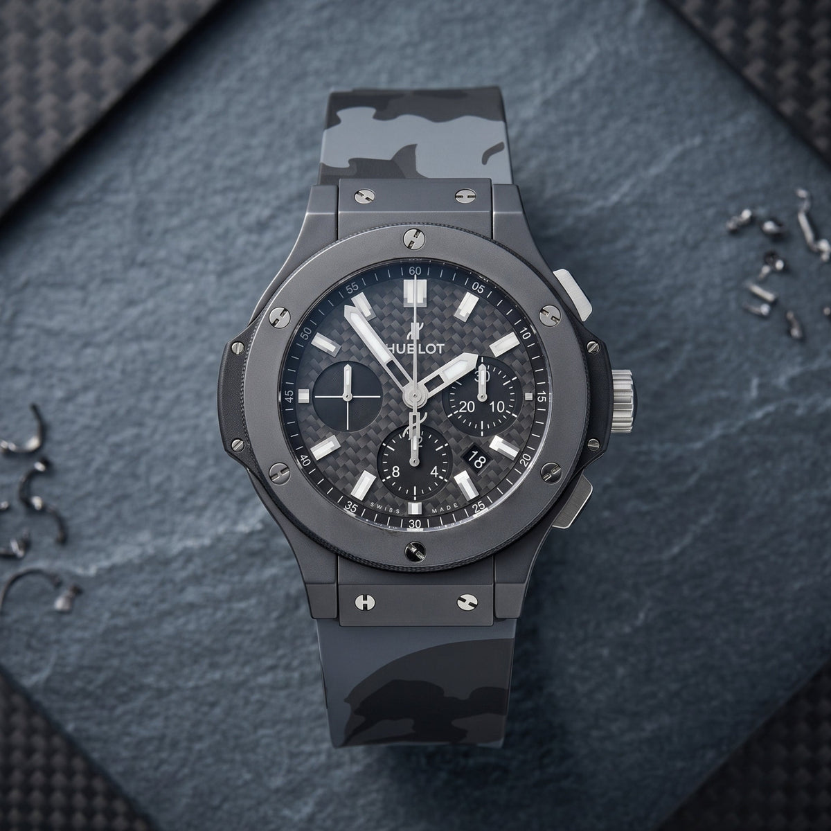 Rubber Strap - For Hublot Big Bang 44mm - Grey Camo - Helvetus