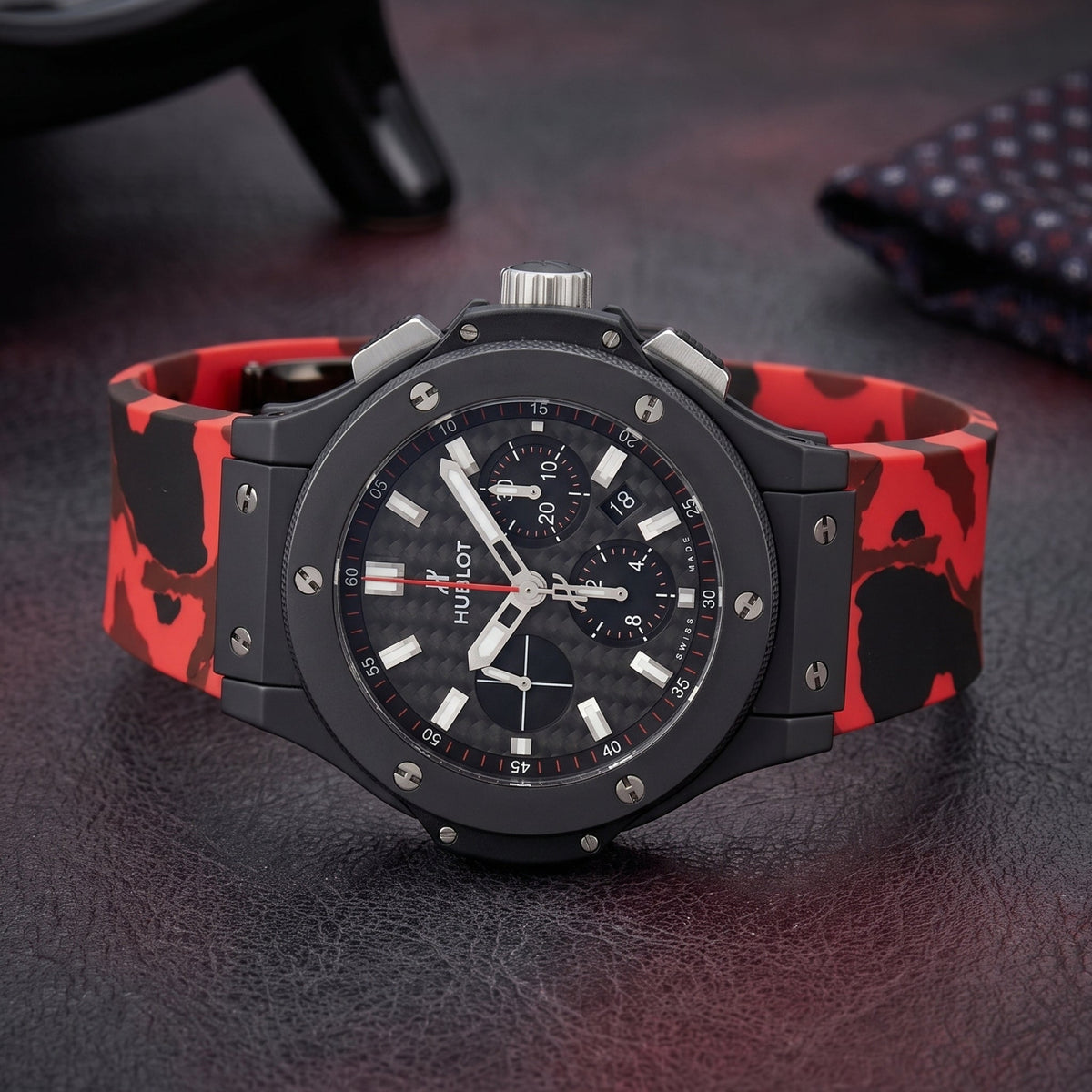 Rubber Strap - For Hublot Big Bang 44mm - Red Camo - Helvetus