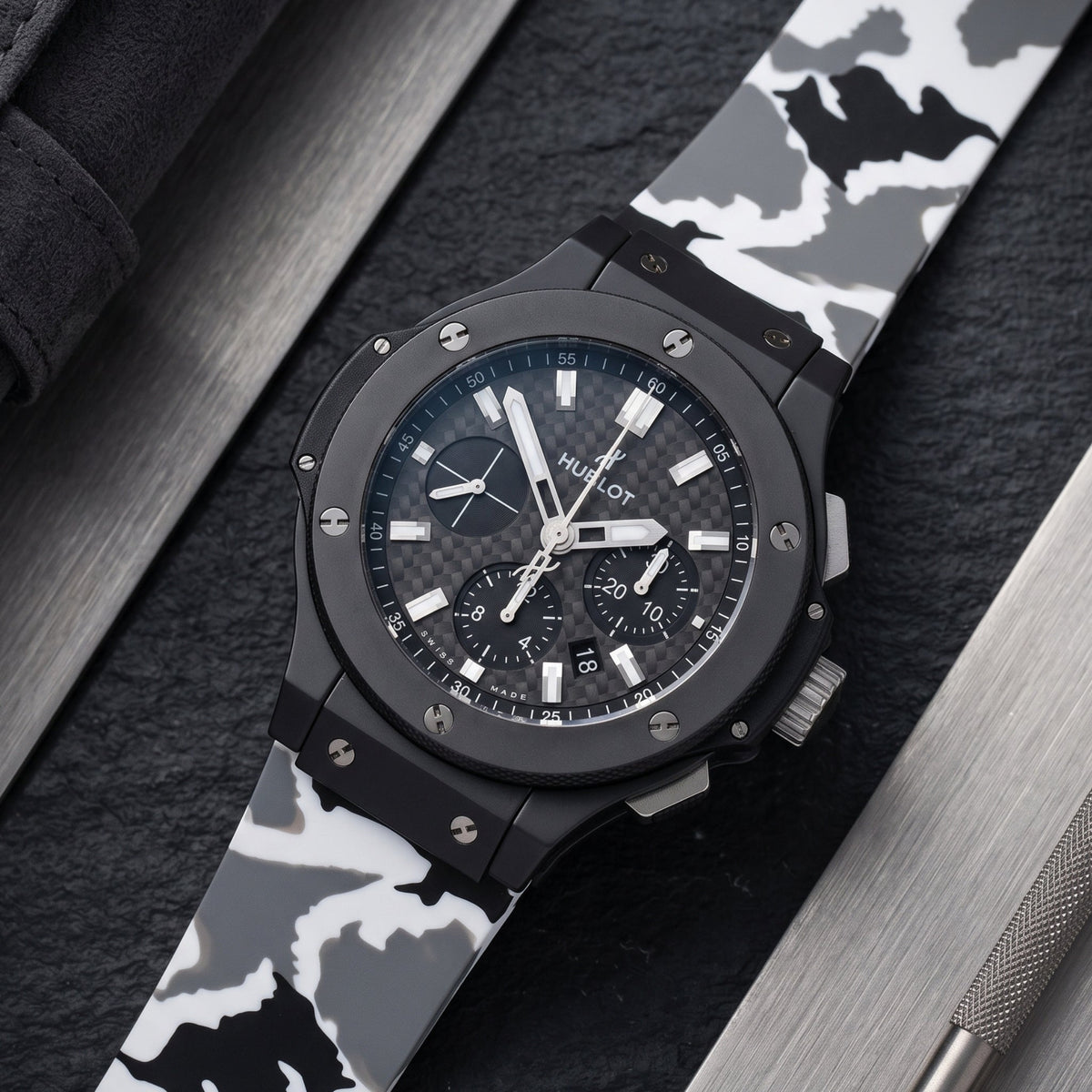 Rubber Strap - For Hublot Big Bang 44mm - White Camo - Helvetus