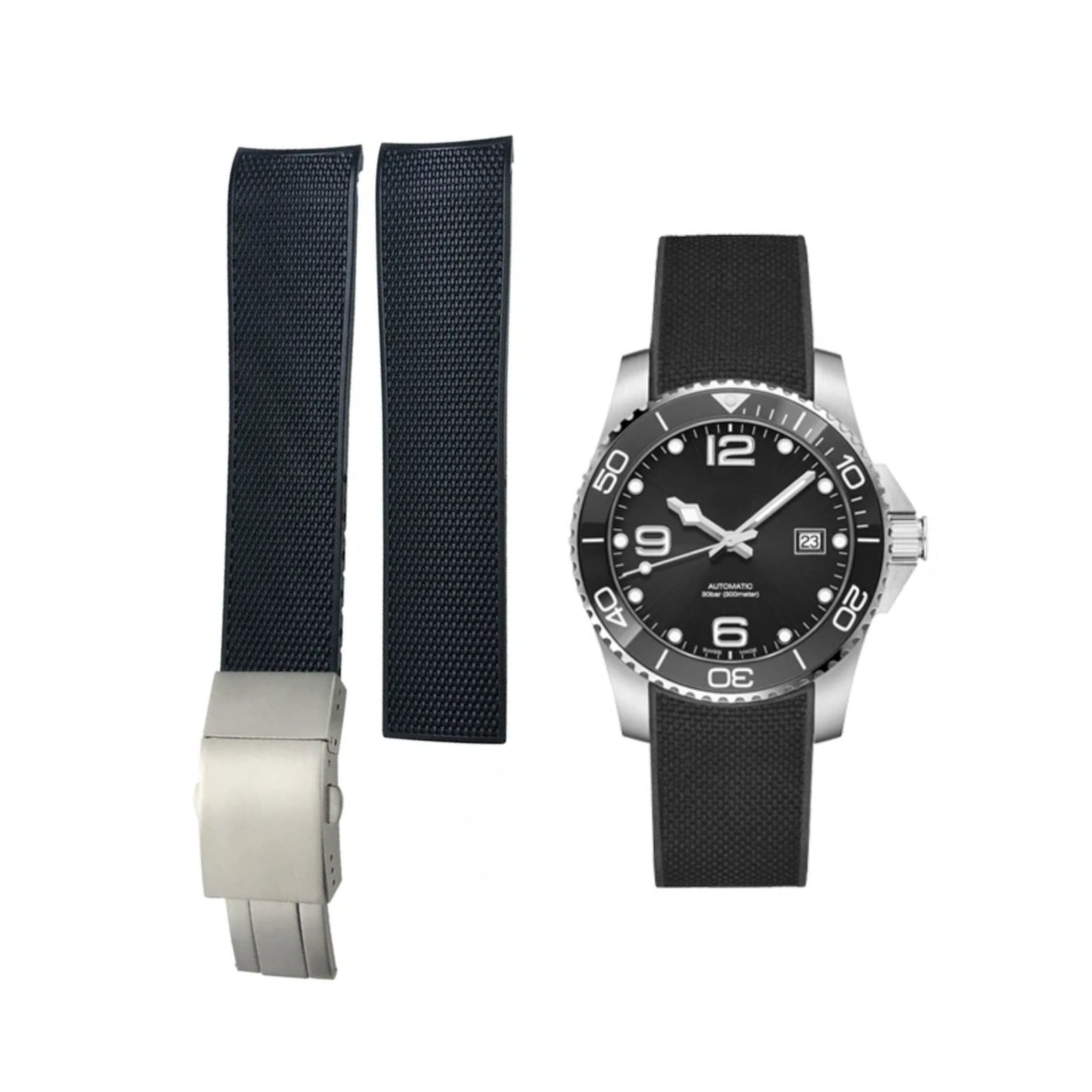 Rubber Strap For Longines HydroConquest Black - Main Image