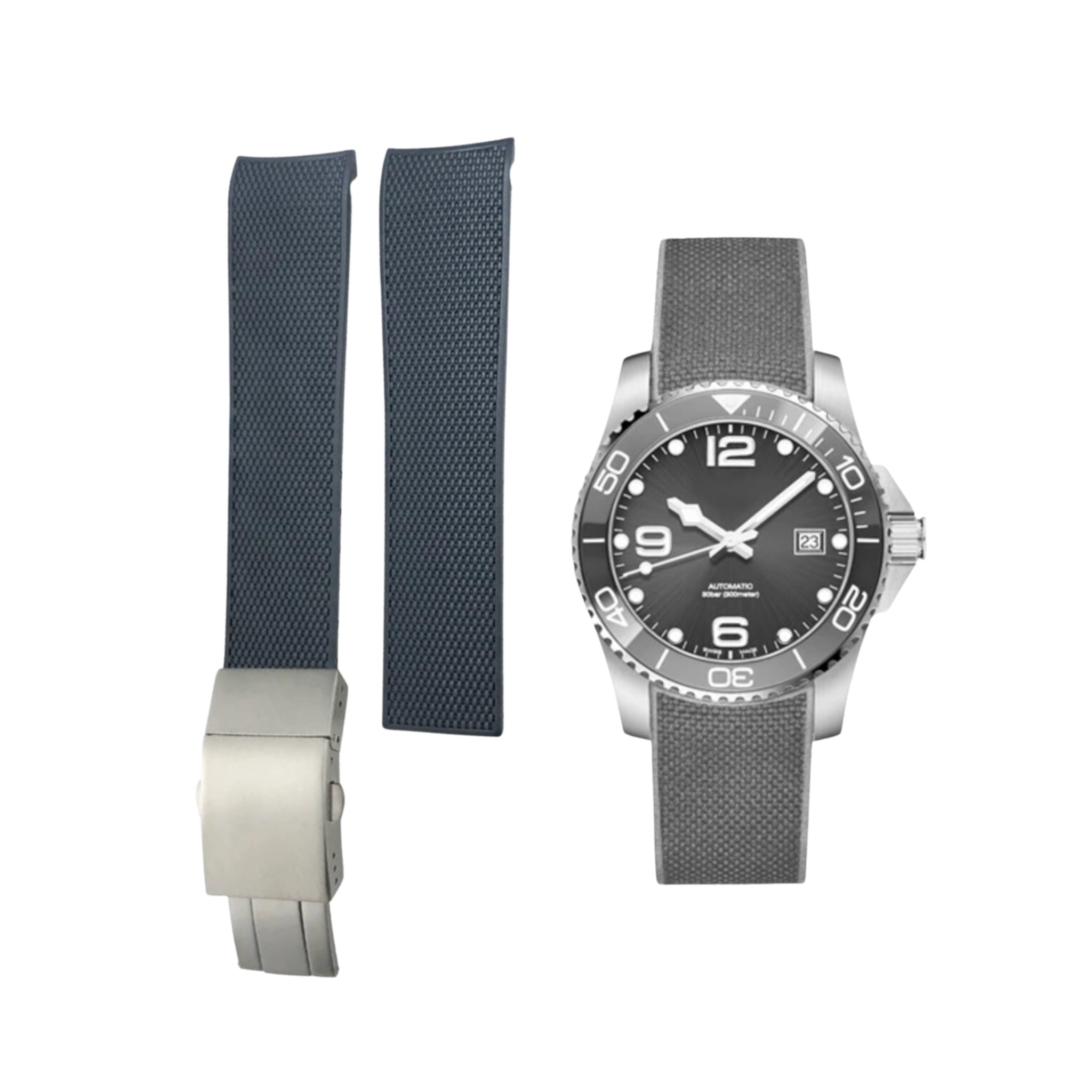 Rubber Strap - For Longines HydroConquest - Grey - Helvetus