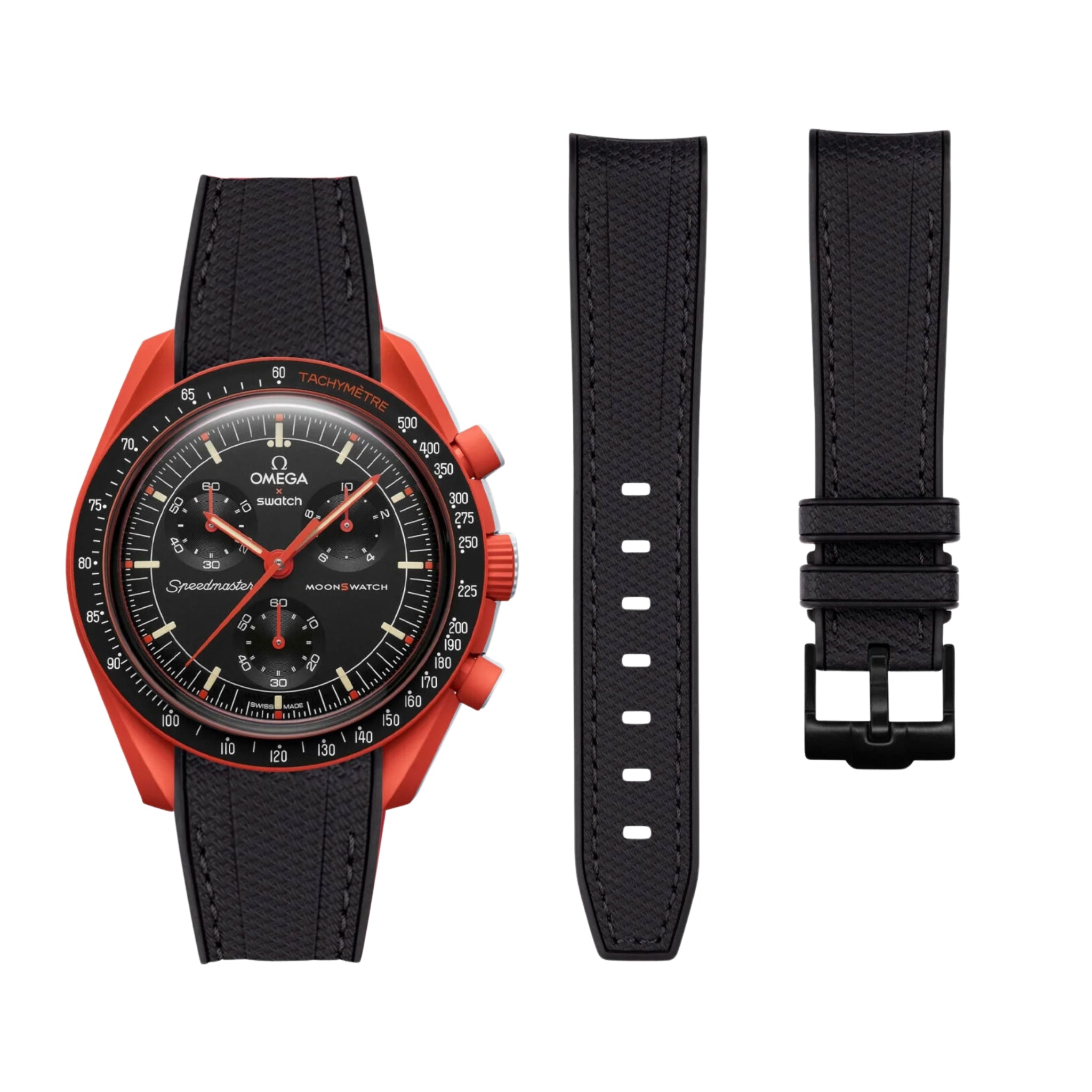 Rubber Strap - For Mission on Earth Lava | Omega X Swatch | MoonSwatch - Black w/Black - Helvetus