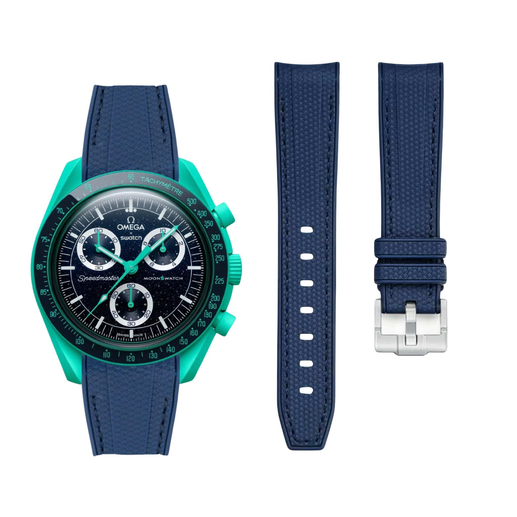 Rubber Strap - For Mission on Earth Polar Lights | Omega X Swatch | MoonSwatch - Blue w/Blue - Helvetus